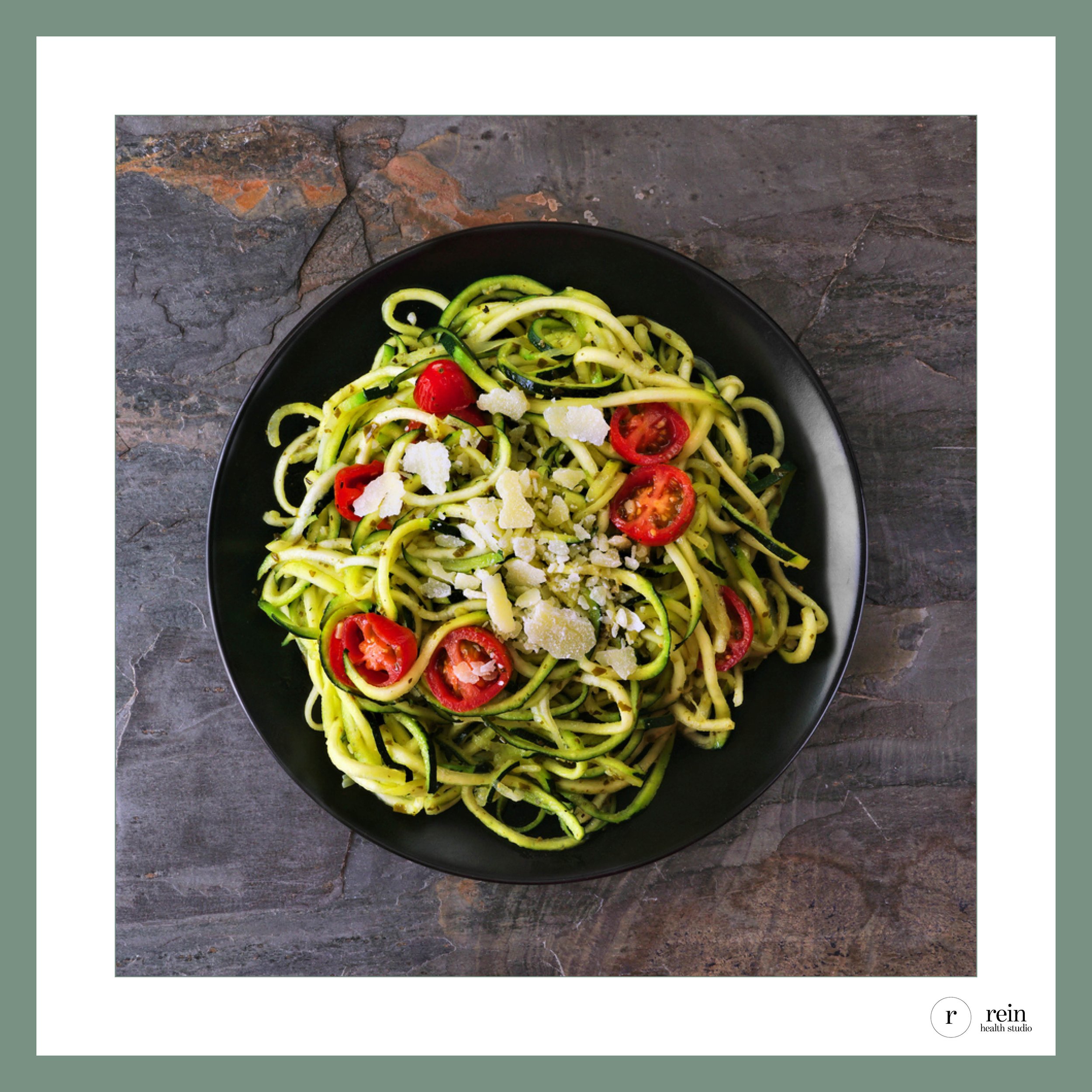 Zucchini Noodles w/ Pesto + Grilled Chicken