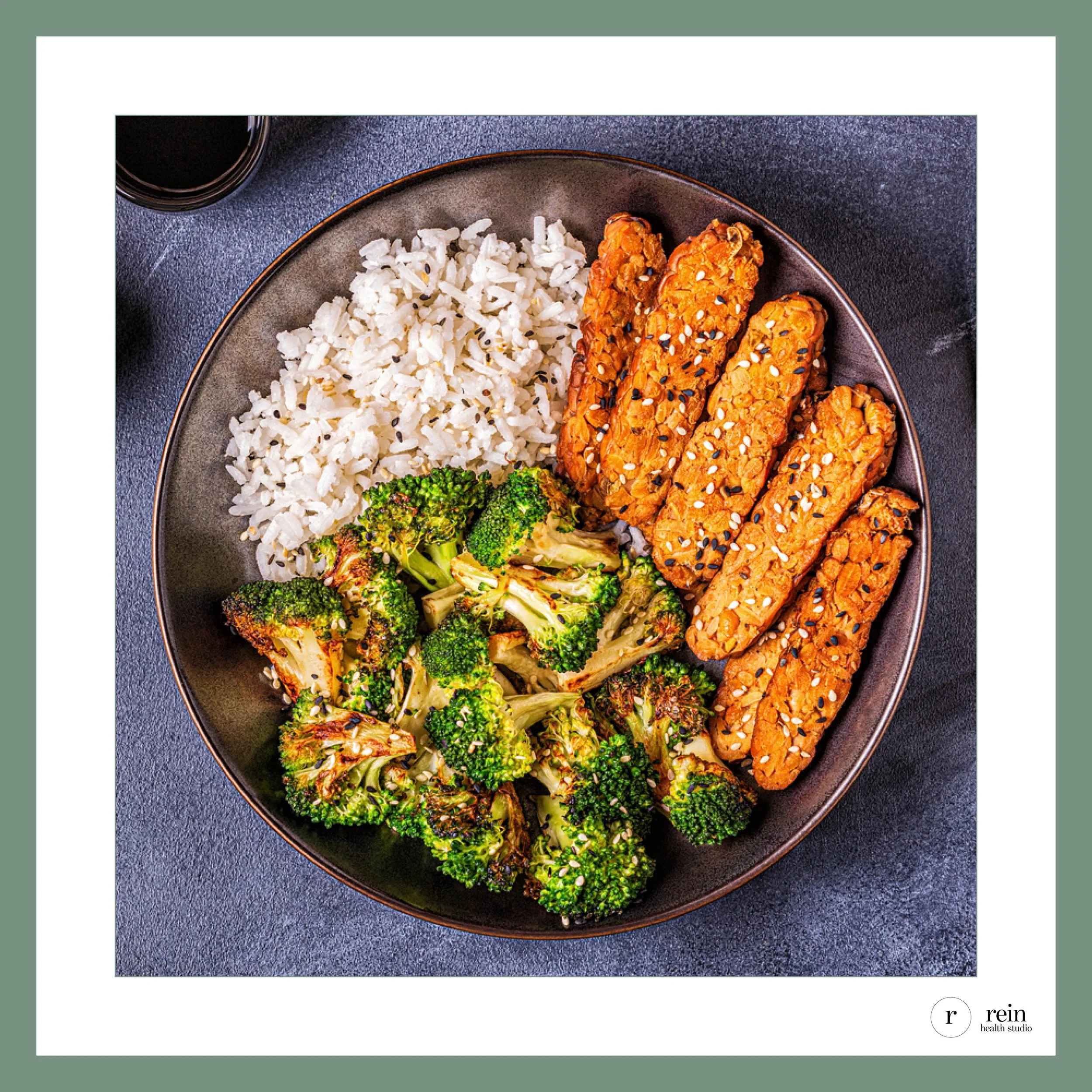 Roasted Broccoli + Sesame Tempeh Bowl w/ Miso Ginger Dressing