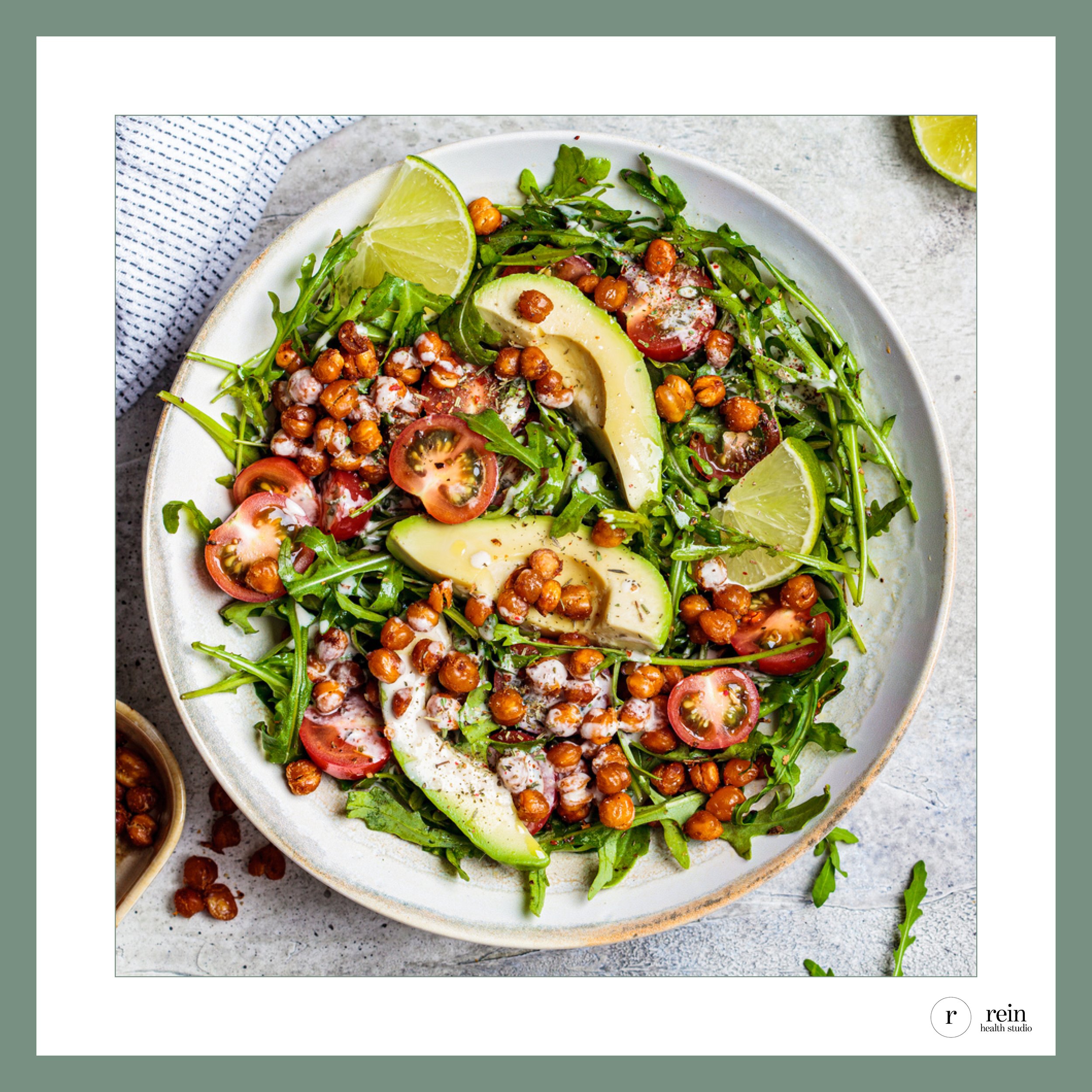 Bitter Greens + Roasted Chickpea Salad w/ Avocado + Lemon Tahini