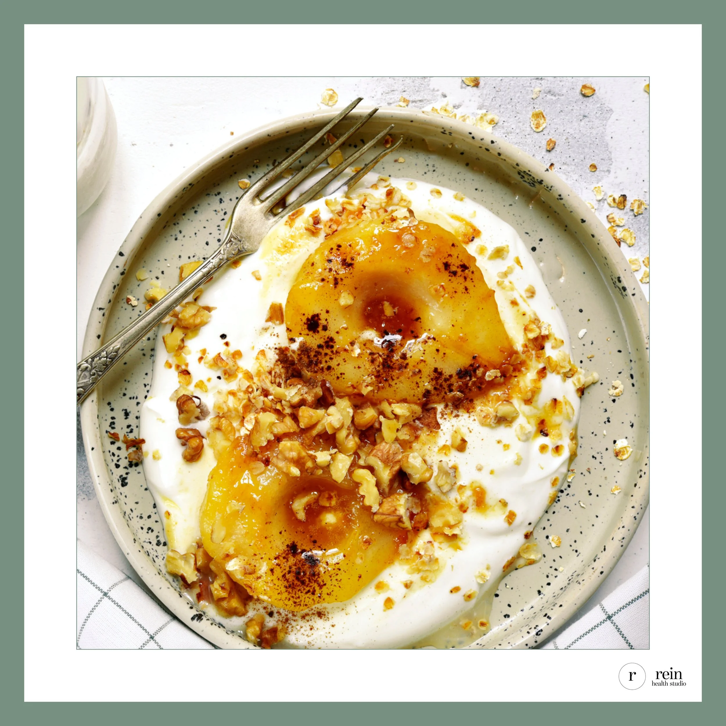 Warm Stewed Pears w/ Cinnamon, Cardamom + Probiotic Yogurt