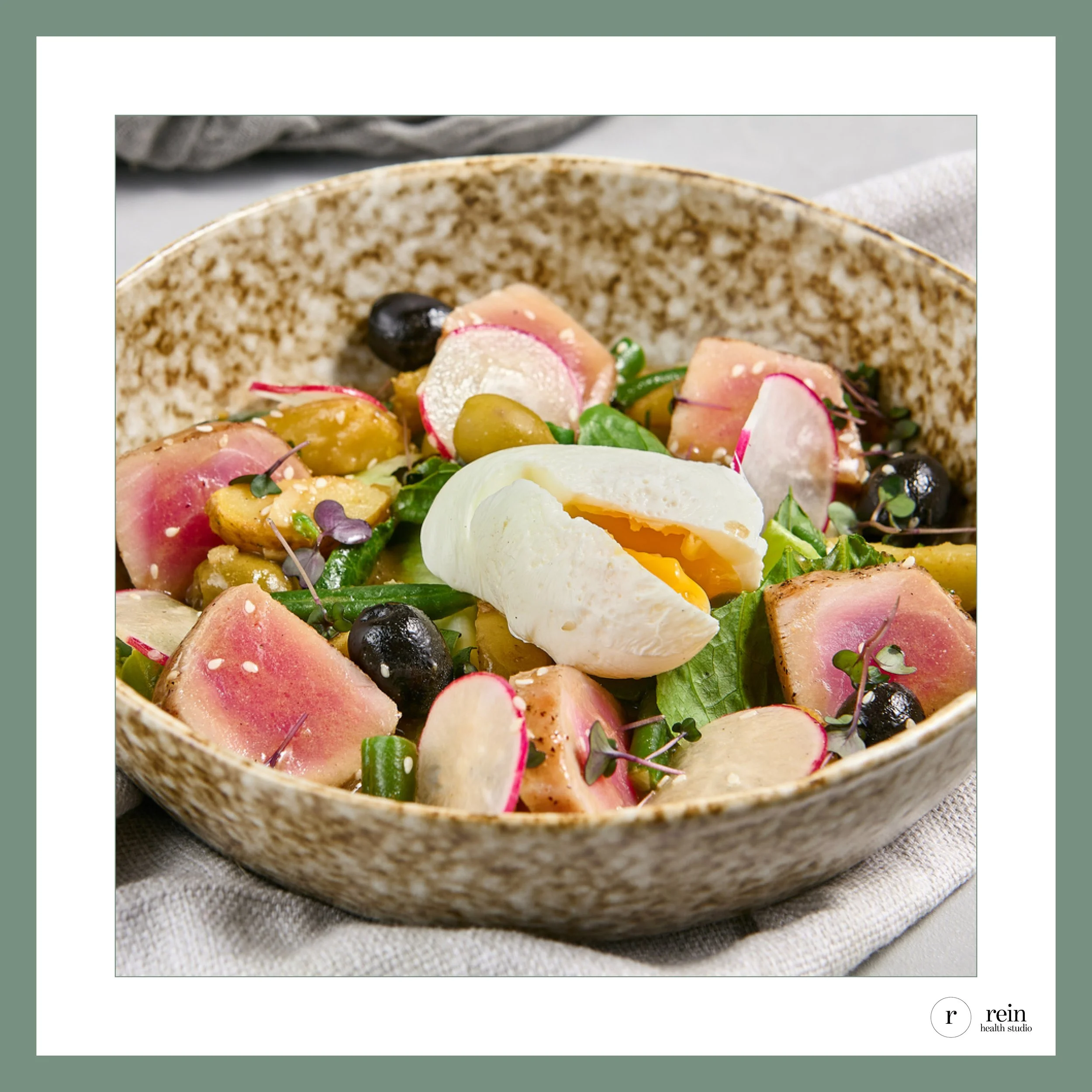 Seared Tuna Niçoise w/ Soft Egg + Olive Dressing