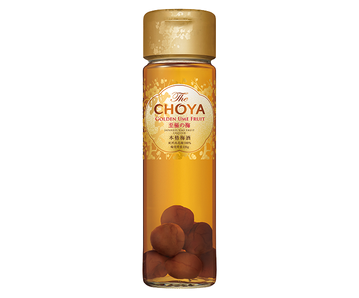 Choya umeshu bottle with whole ume fruit