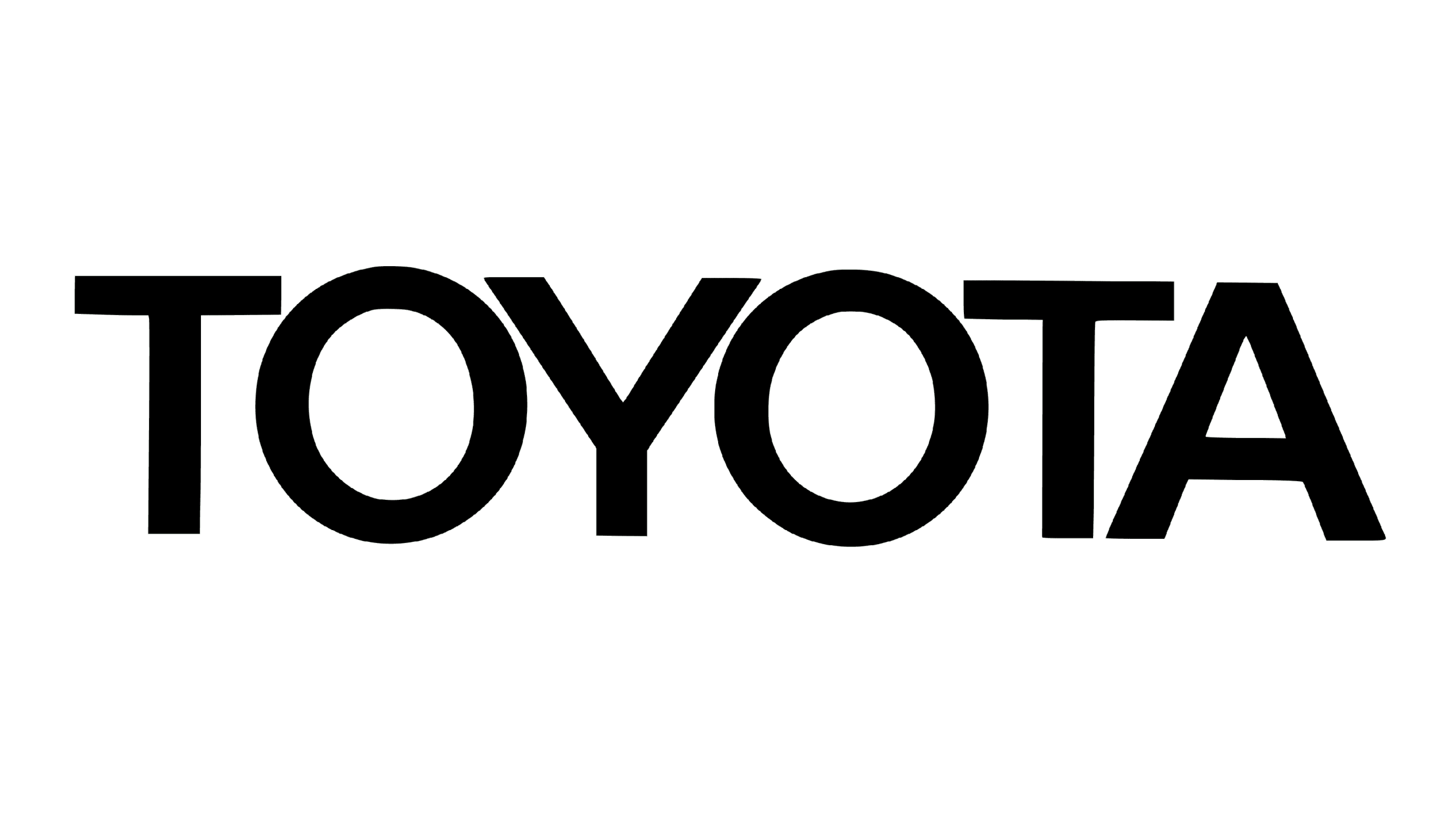Outline of the word 'TOYOTA' on a black background, with the letters in a thin font.