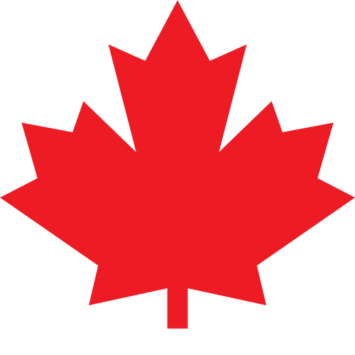 Red Canadian maple leaf symbol on a black background.