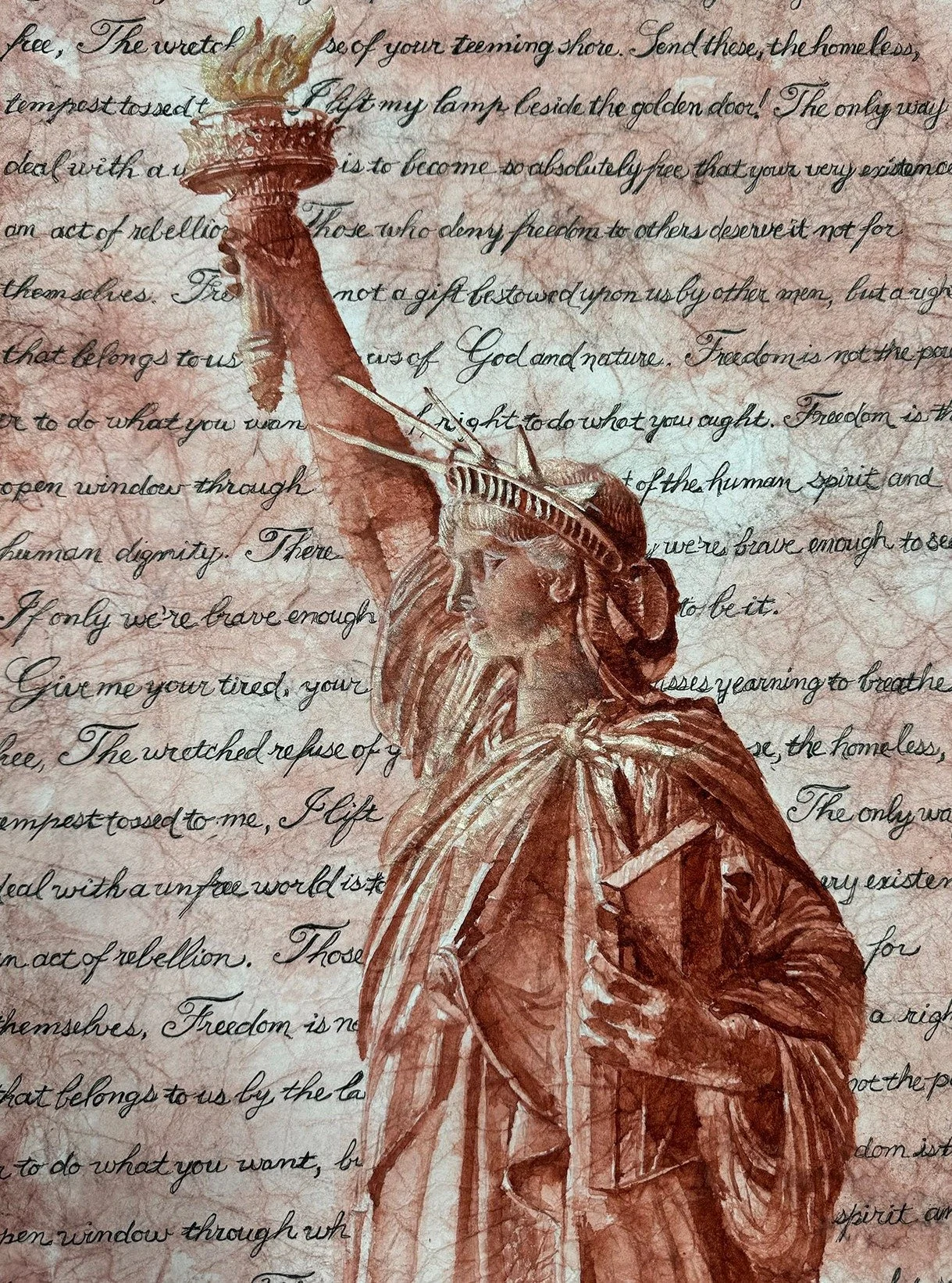 Lady Liberty... a symbol of our freedom and personal rights. Hang on tight friends and keep working together, it is the only way to keep our country together. Watercolor painting available at Smith Bros Framing &amp; Gallery 1542 S Dale Mabry Hwy #li