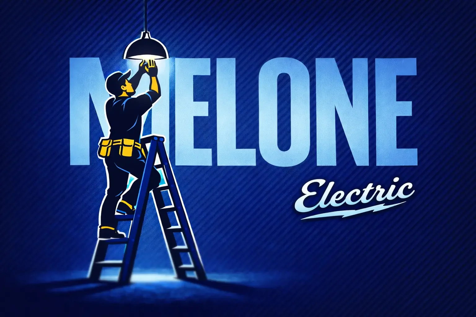 Melone Electric electrician on ladder installing light fixture in Rhode Island