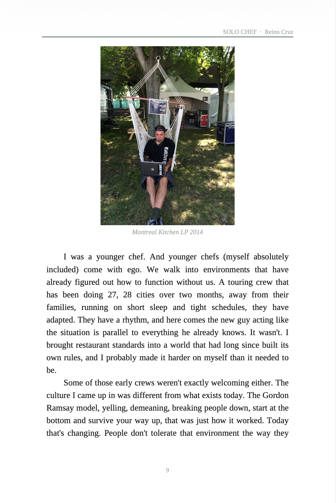 Solo Chef by Reino Cruz, page excerpt showing how to become a personal chef and tour chef