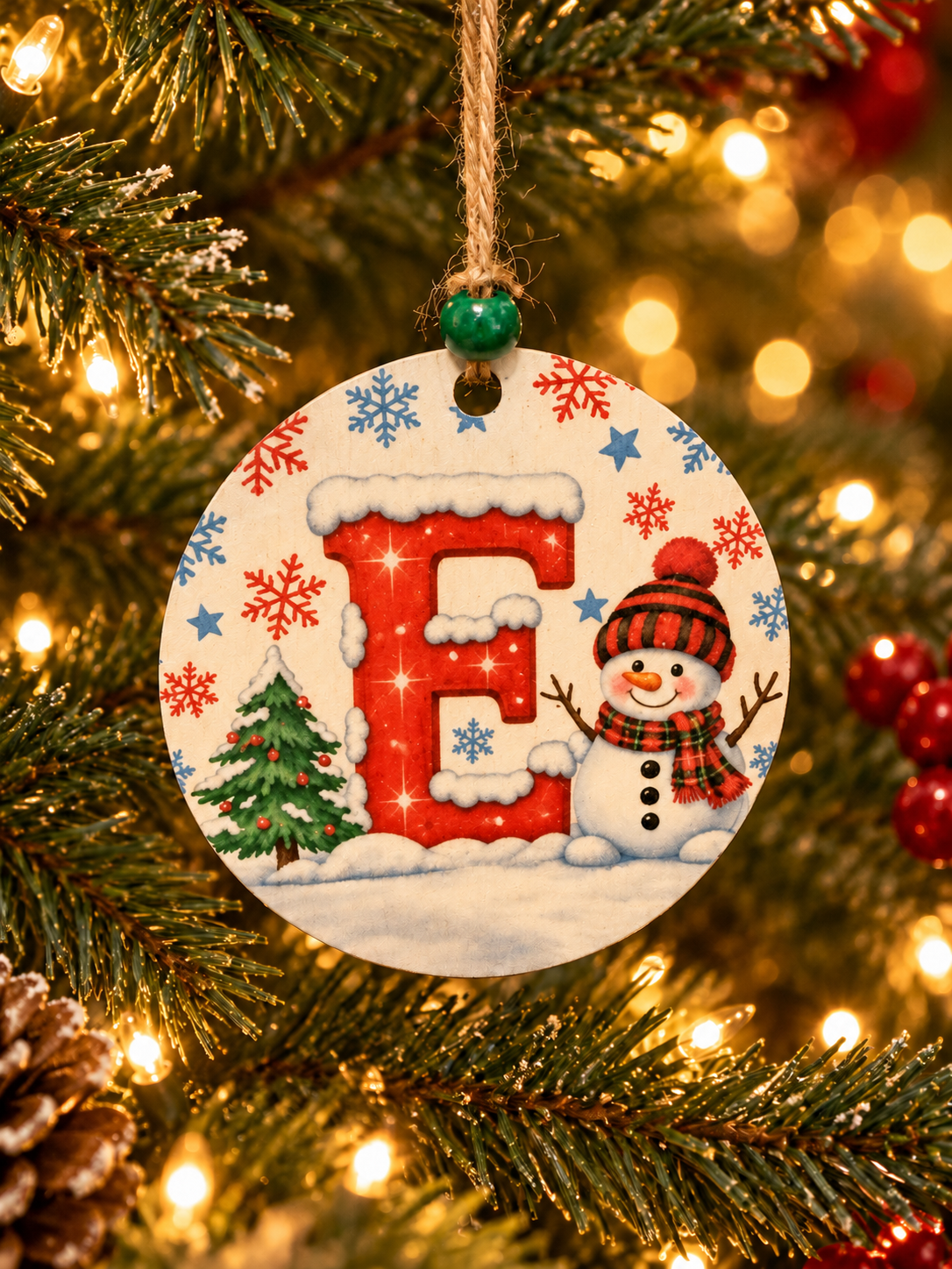 Personalized Snowman "E" Initial Ornament