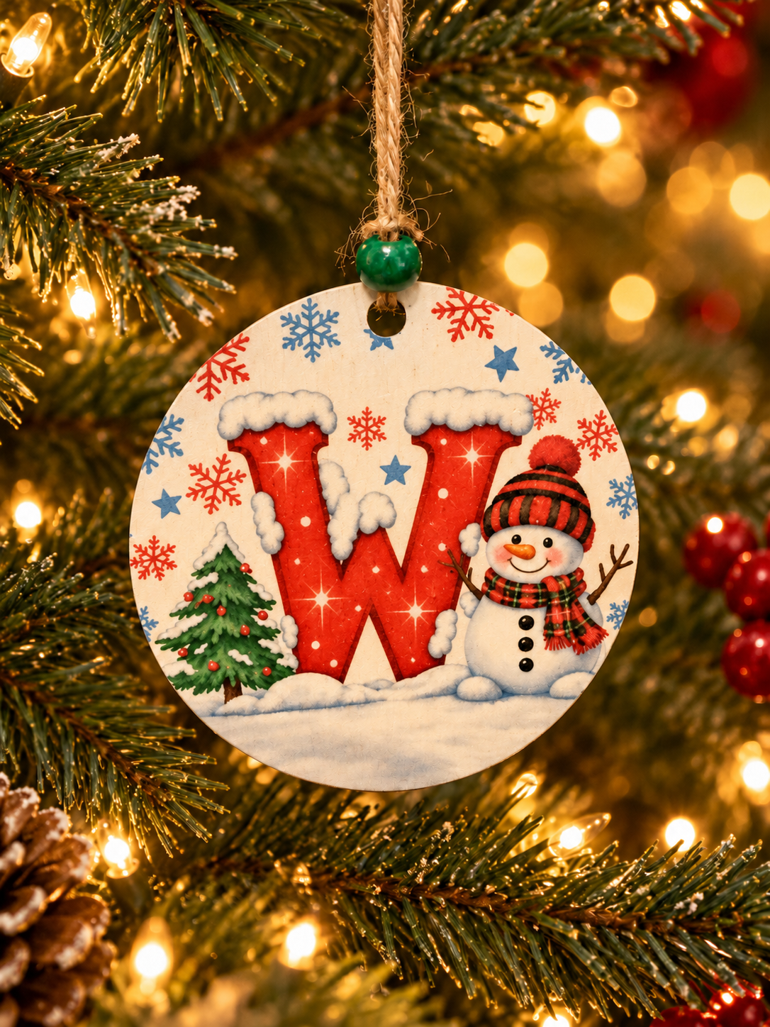 Personalized Snowman "W" Initial Ornament