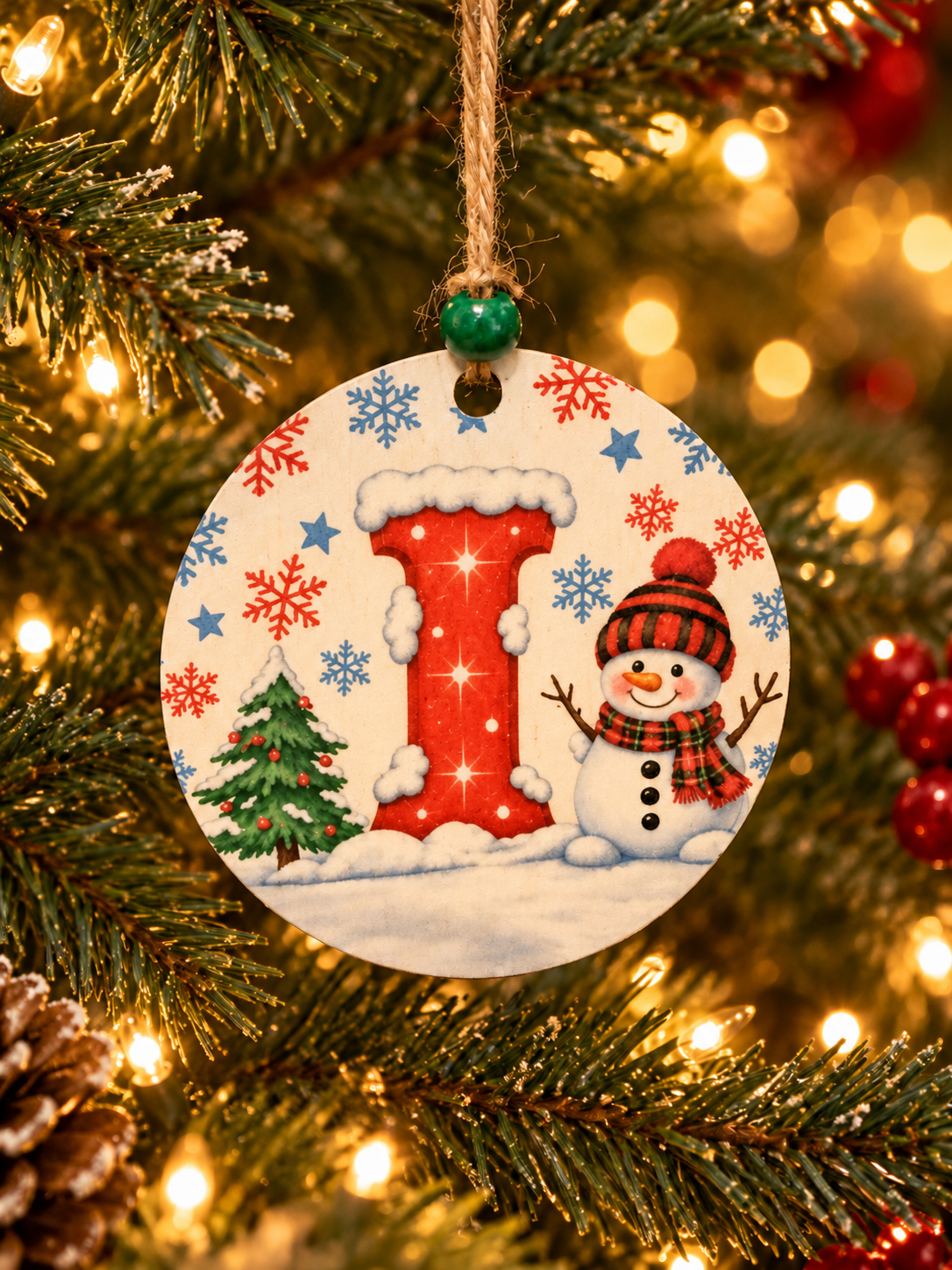 Personalized Snowman "I" Initial Ornament