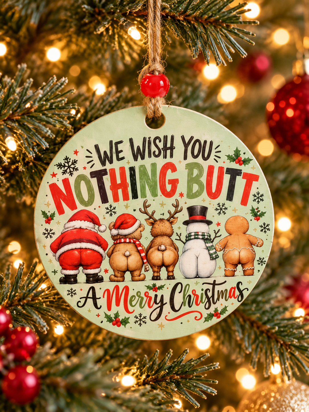 Funny Santa and Friends Wooden Christmas Ornament