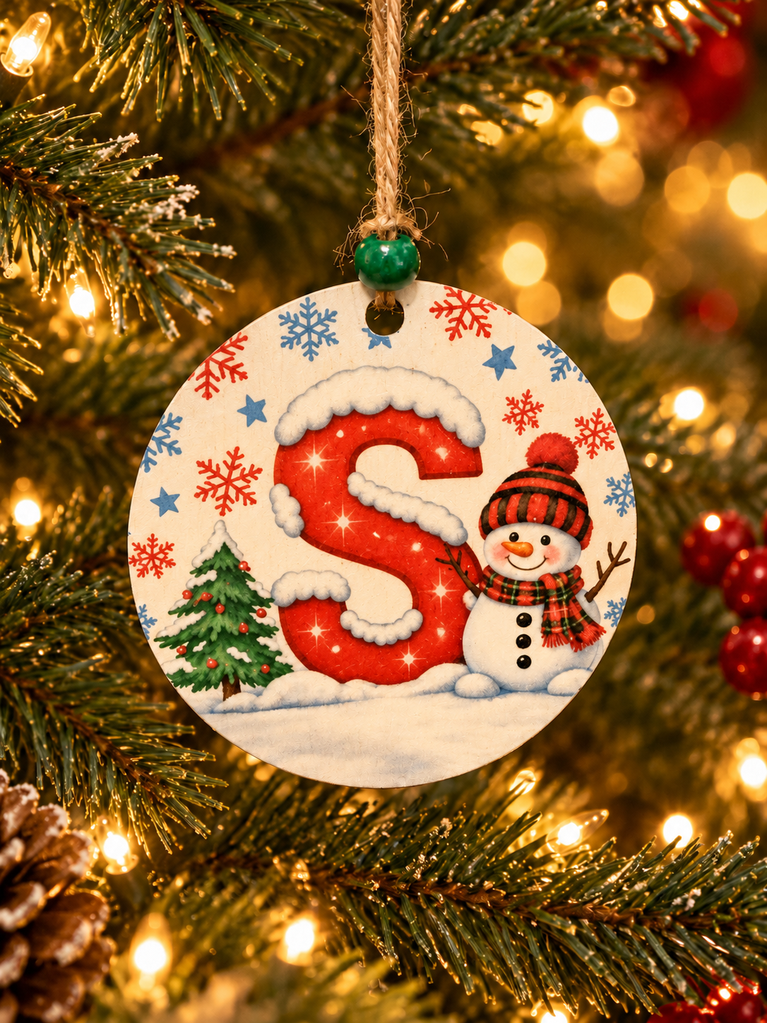 Personalized Snowman "S" Initial Ornament