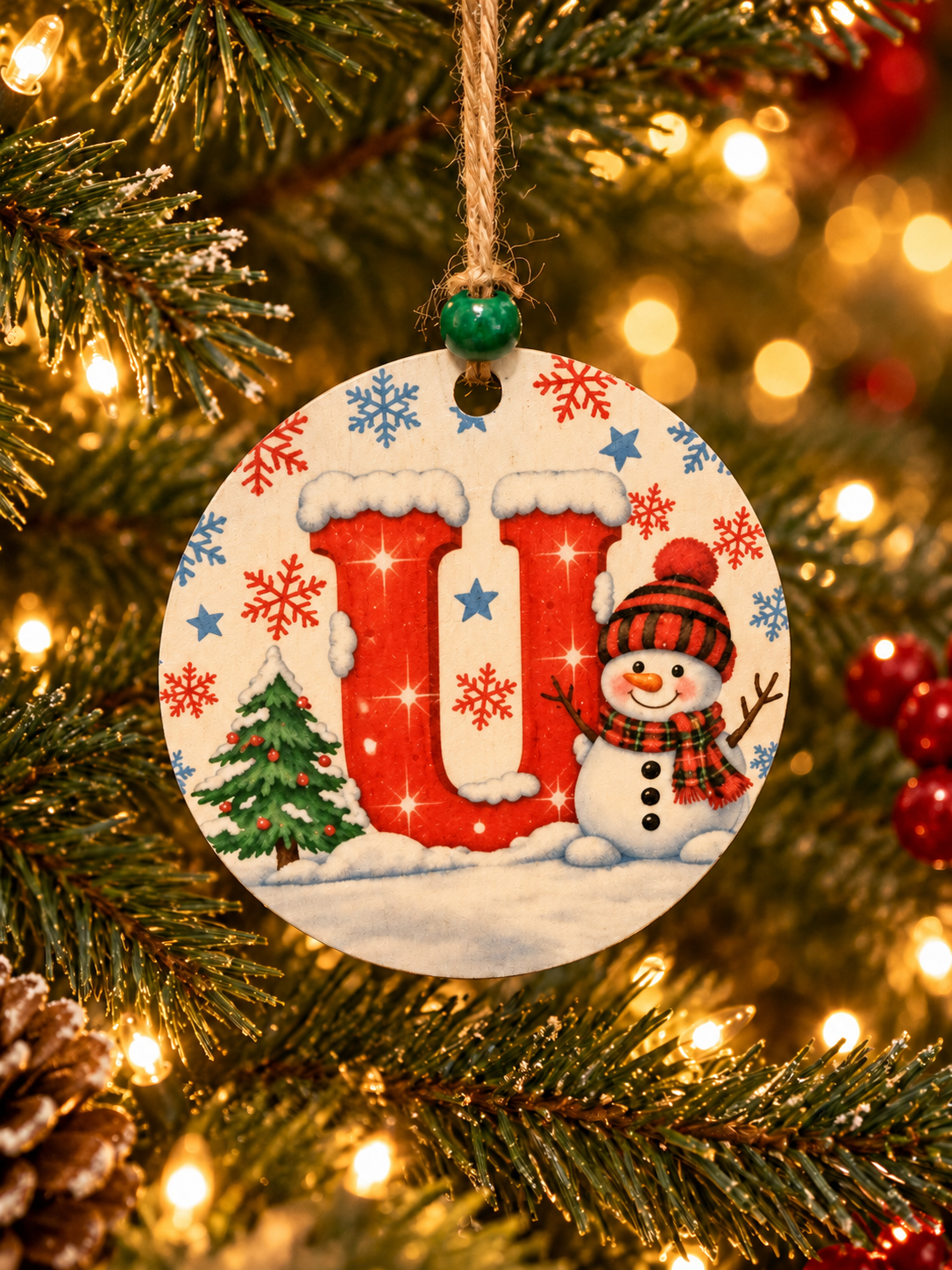 Personalized Snowman "U" Initial Ornament