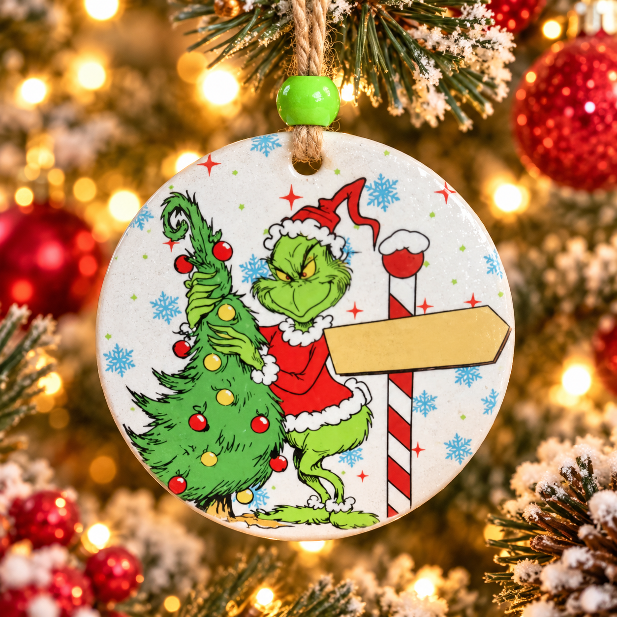 1 Name Personalized Green Christmas Character Ornament
