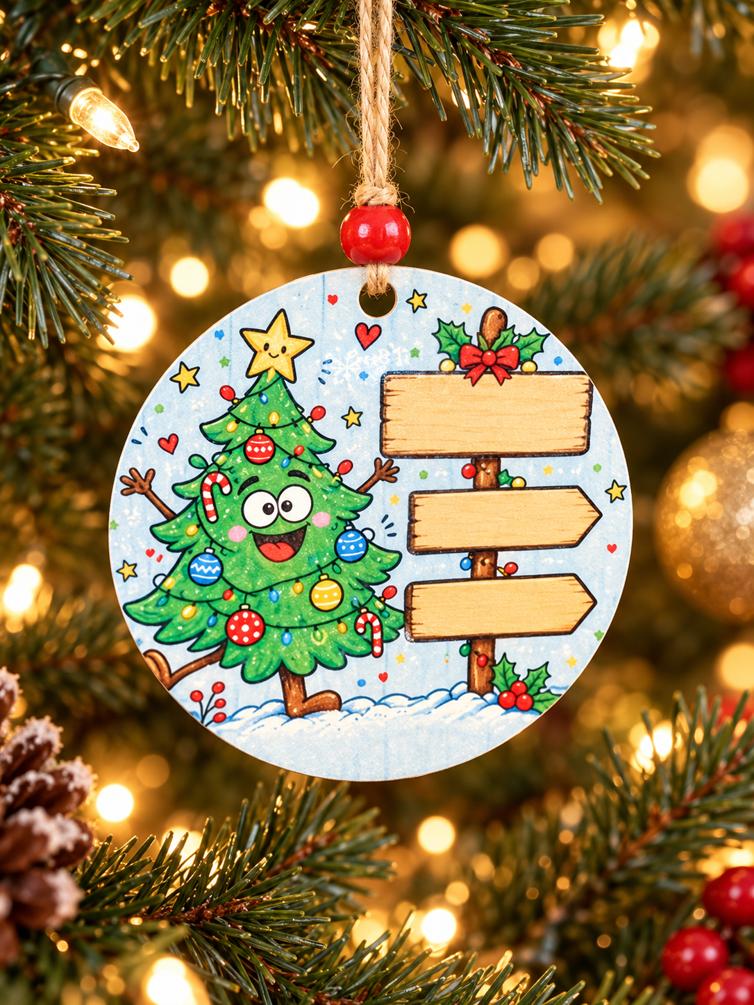 Personalized Christmas Tree 2 Name and Year Family Ornament