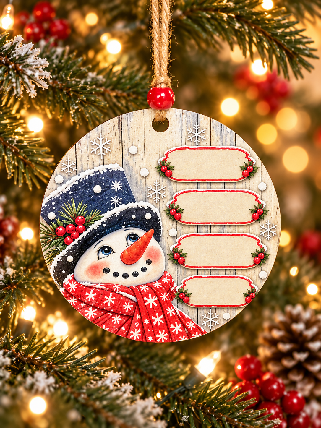 Personalized Snowman Family 4 Names Ornament