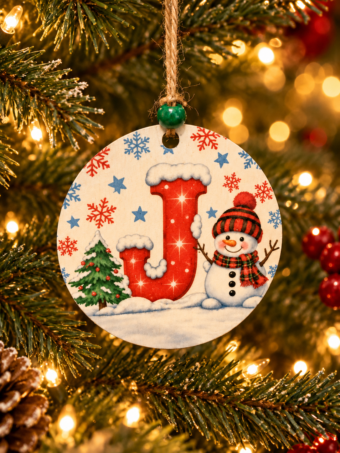 Personalized Snowman "J" Initial Ornament
