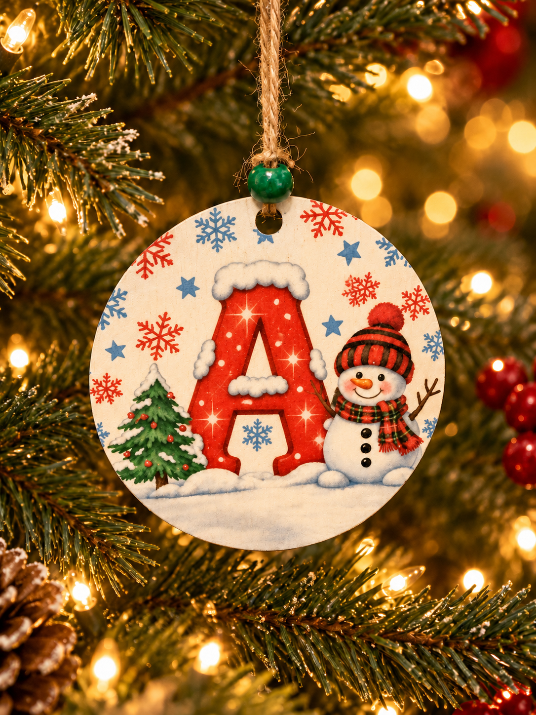 Personalized Snowman "A" Initial Ornament