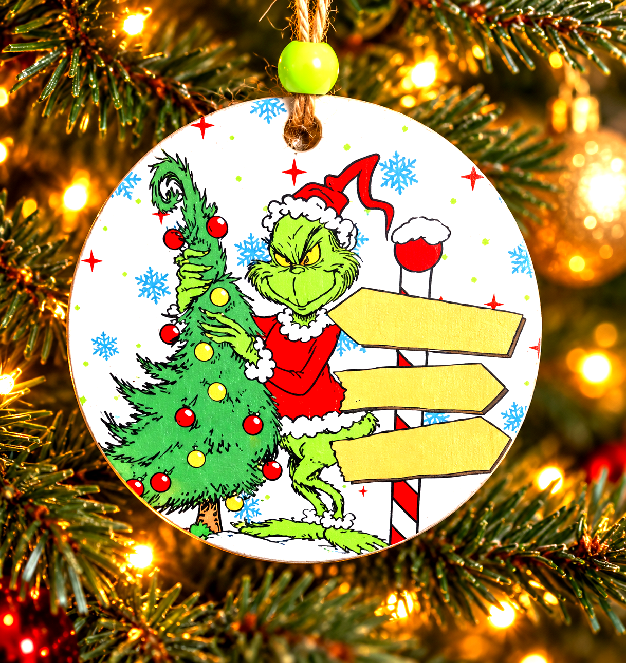 3 Names Personalized Green Christmas Character Ornament