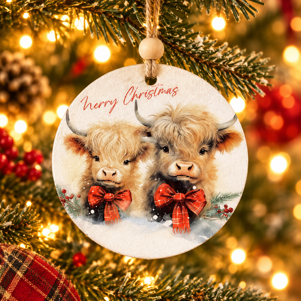 Two Highland Christmas Cows