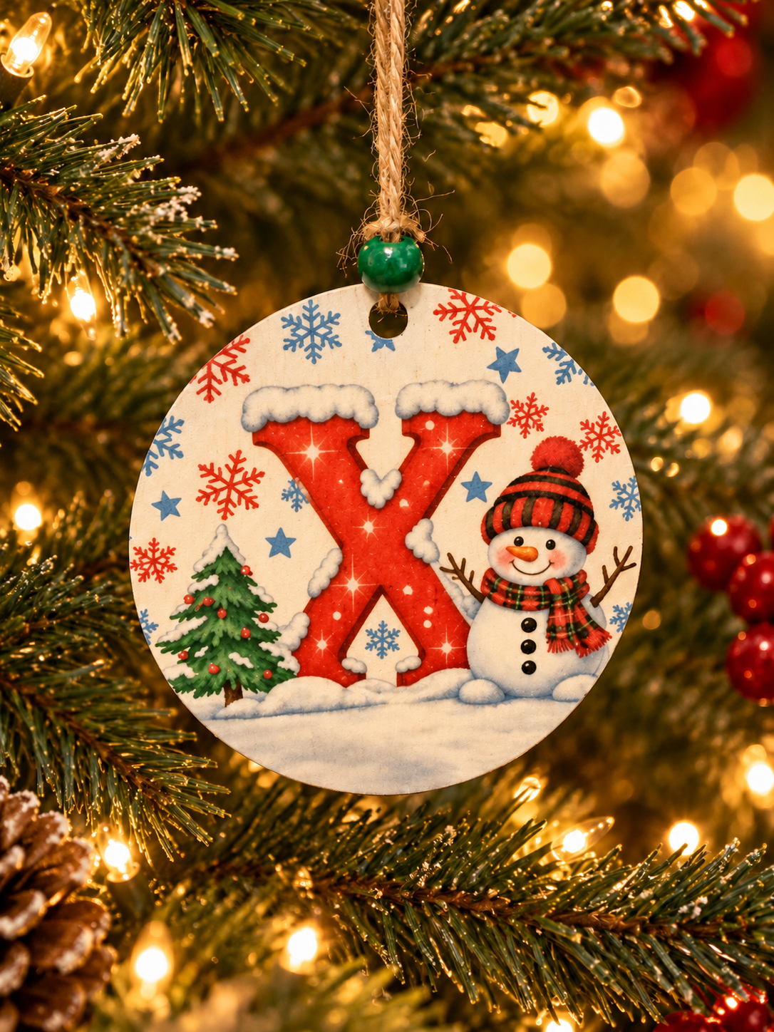 Personalized Snowman "X" Initial Ornament