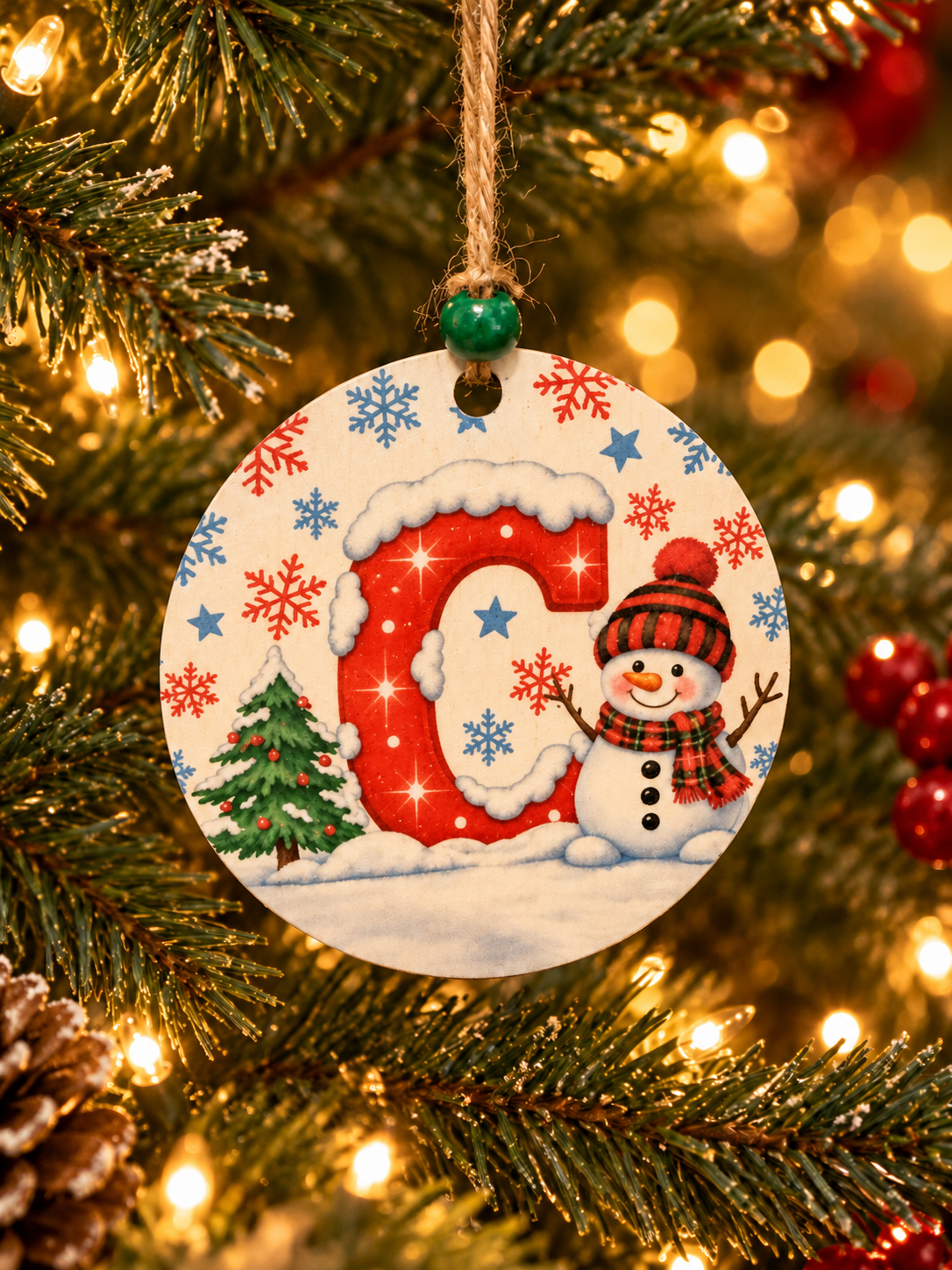 Personalized Snowman "C" Initial Ornament