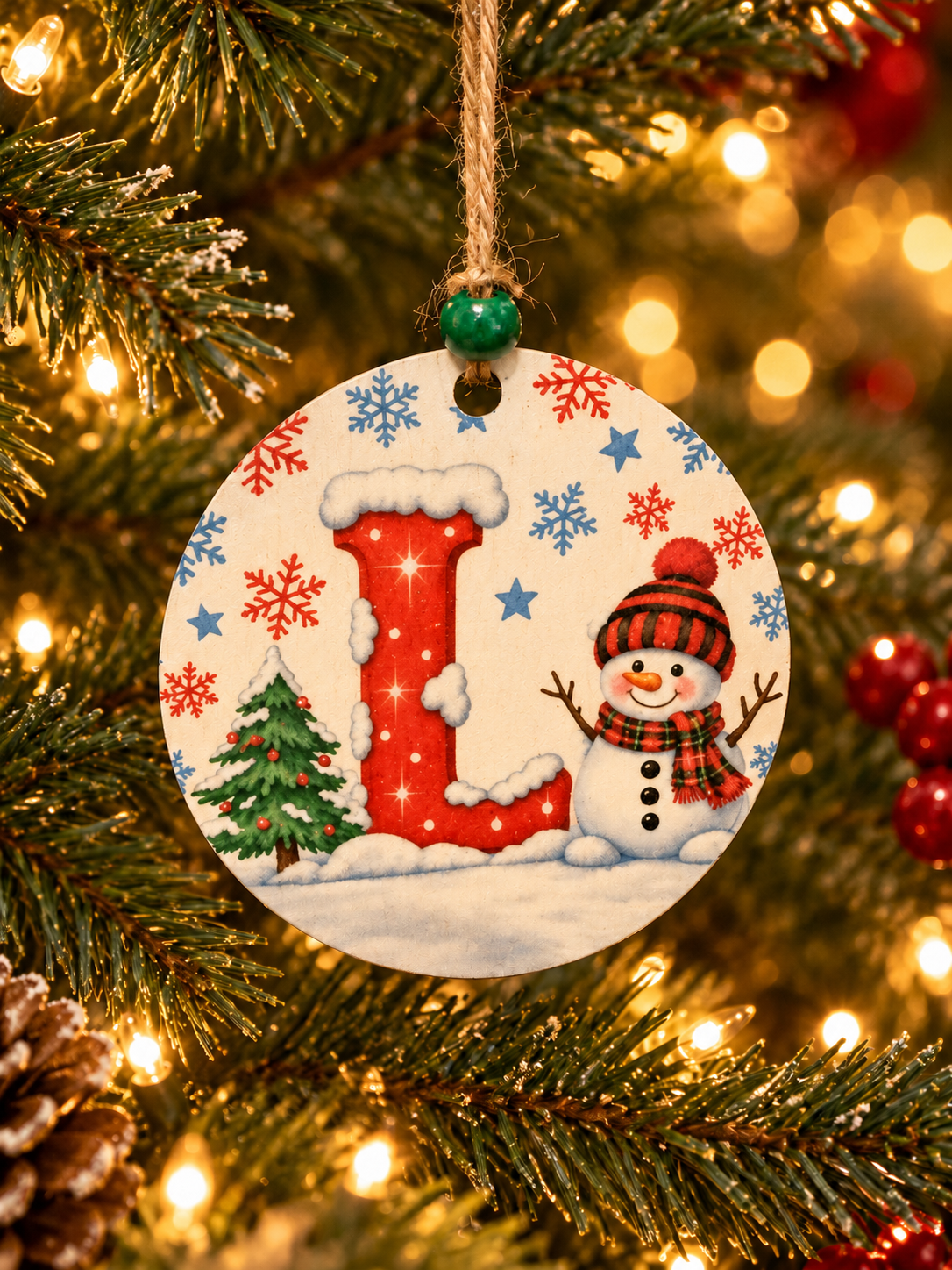 Personalized Snowman "L" Initial Ornament