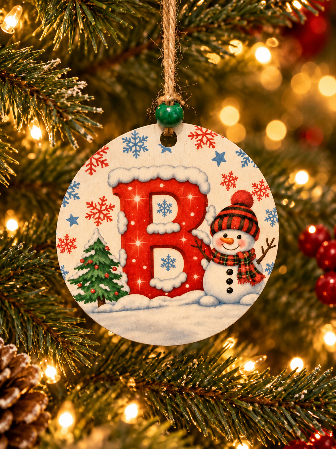 Personalized Snowman "B" Initial Ornament