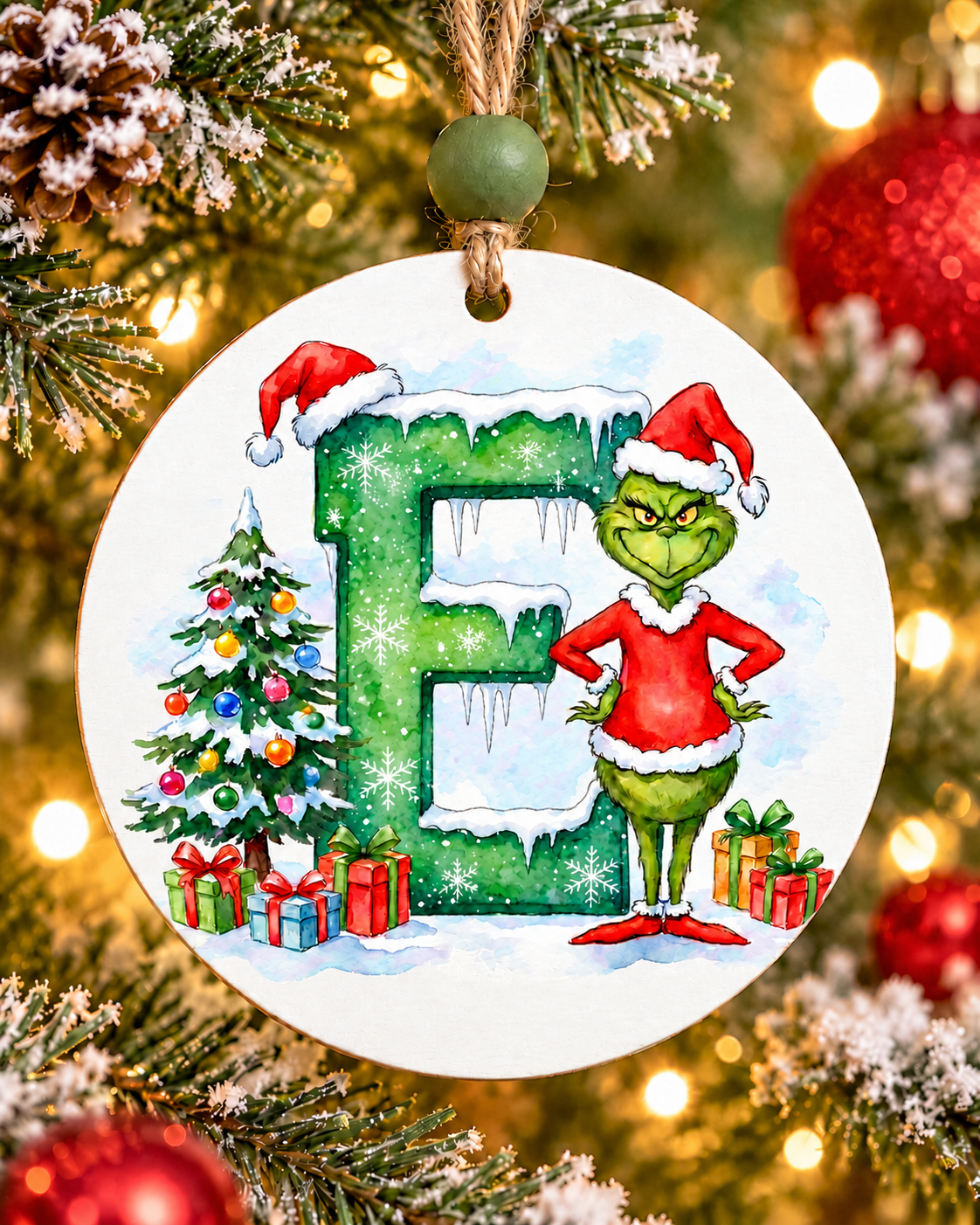 E - Green Character Personalized Ornament