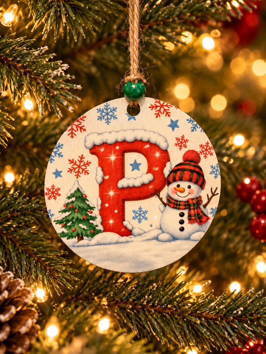 Personalized Snowman "P" Initial Ornament