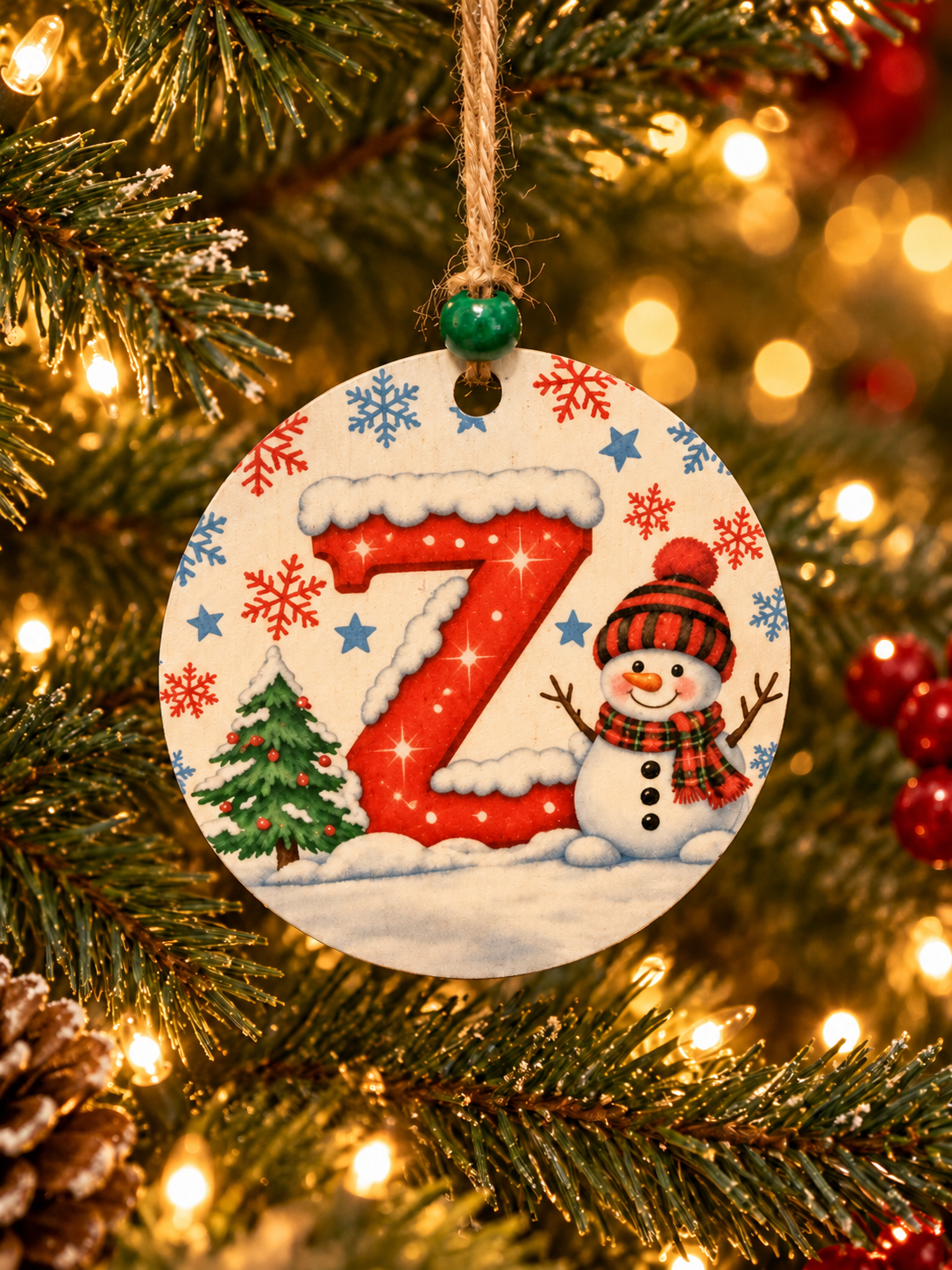 Personalized Snowman "Z" Initial Ornament