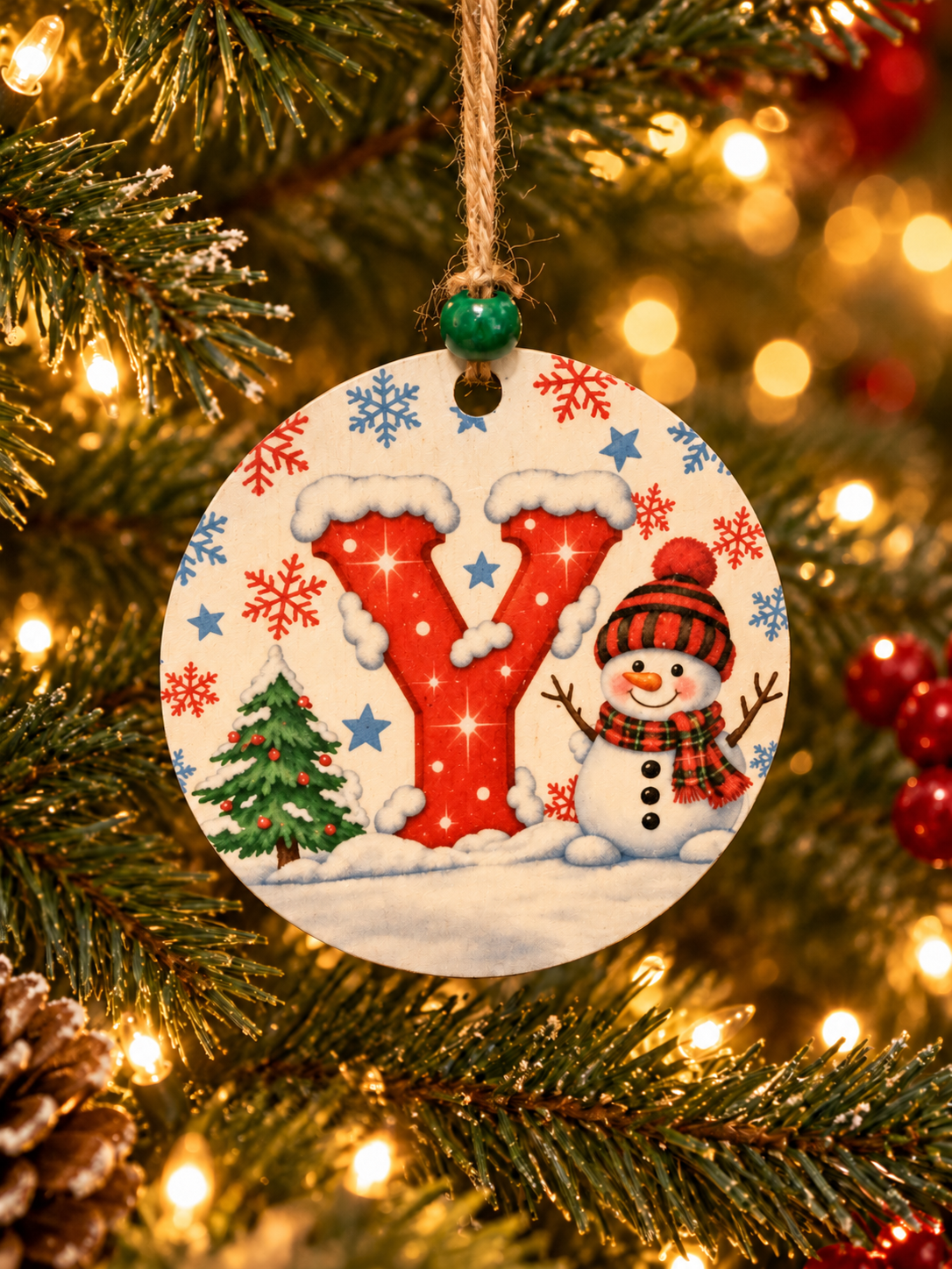 Personalized Snowman "Y" Initial Ornament