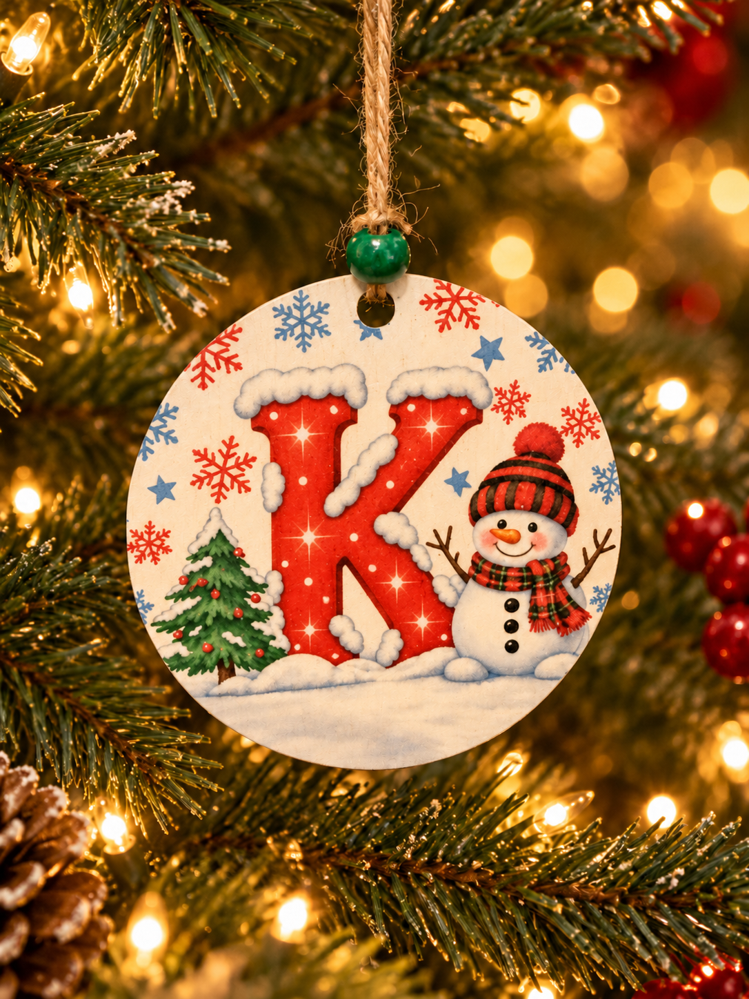 Personalized Snowman "K" Initial Ornament
