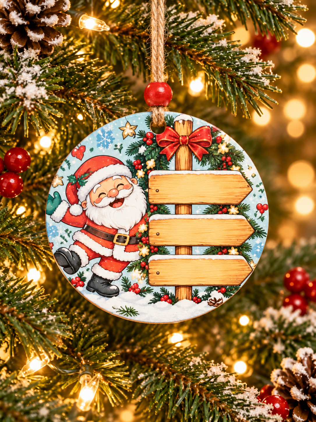 Personalized Santa Family 3 Names Ornament