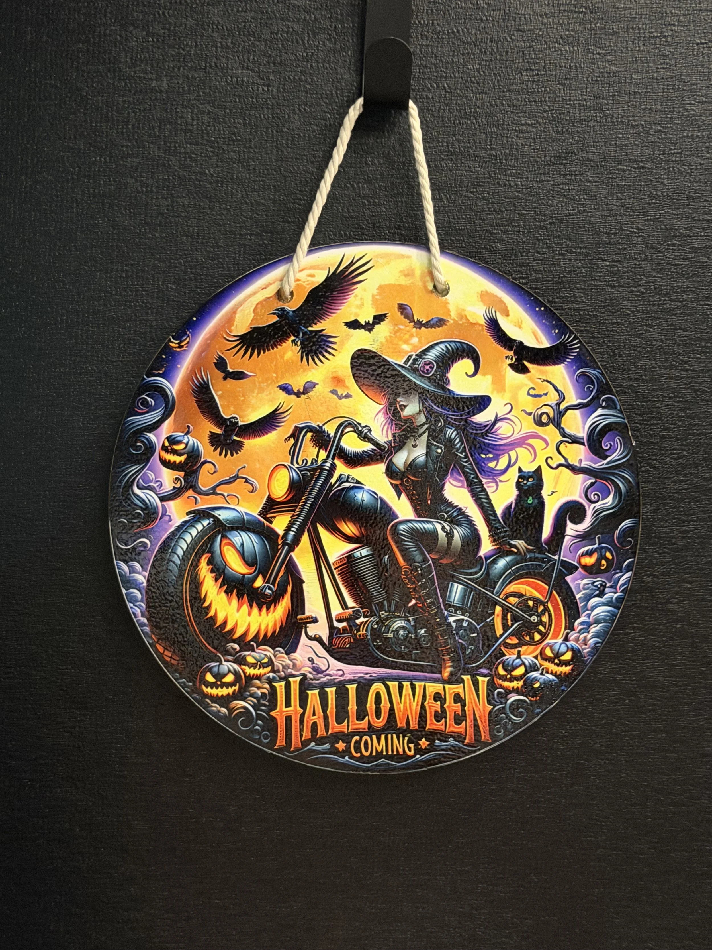 Witch on Motorcycle 10inch Door Wreath