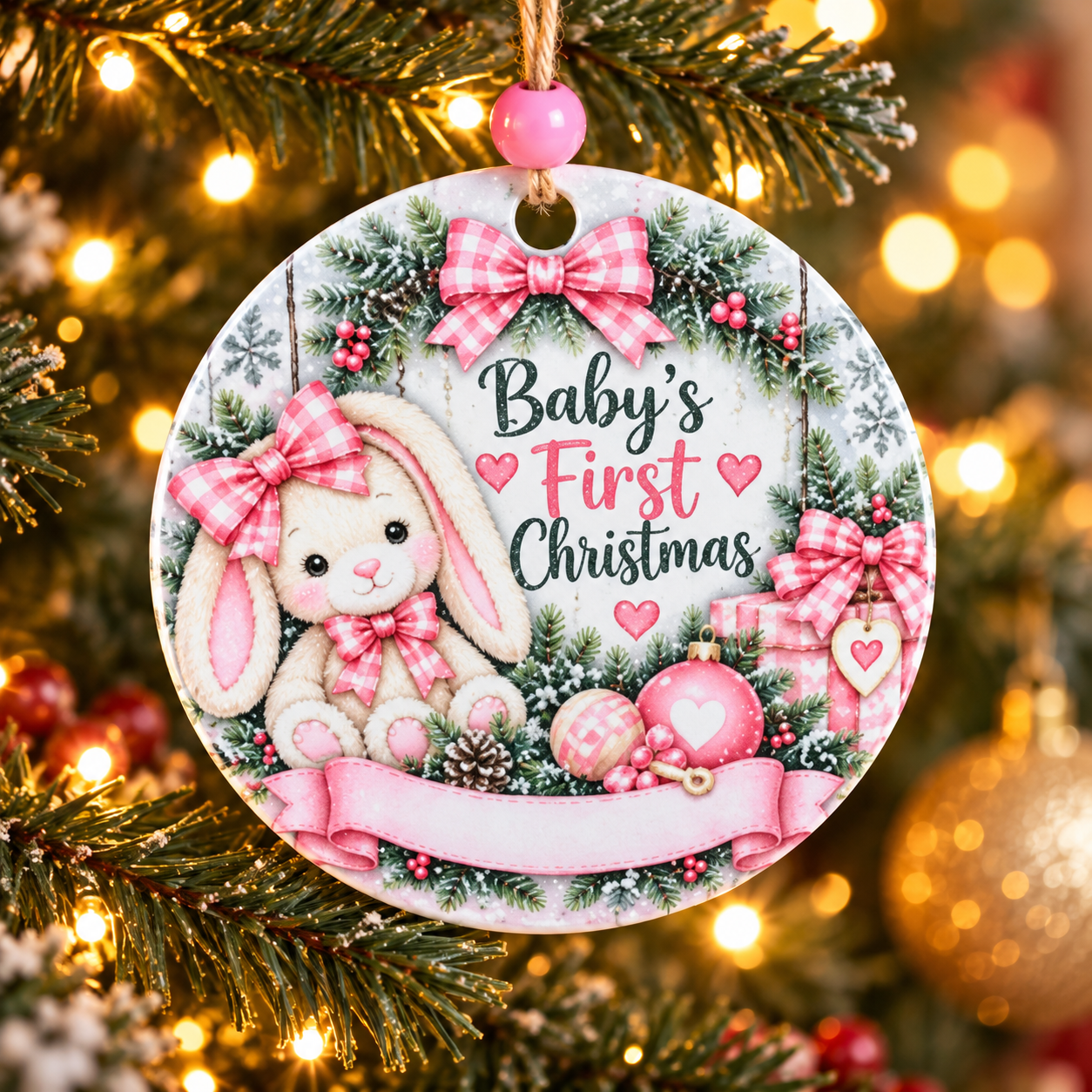 Baby's First Christmas Bunny in Pink