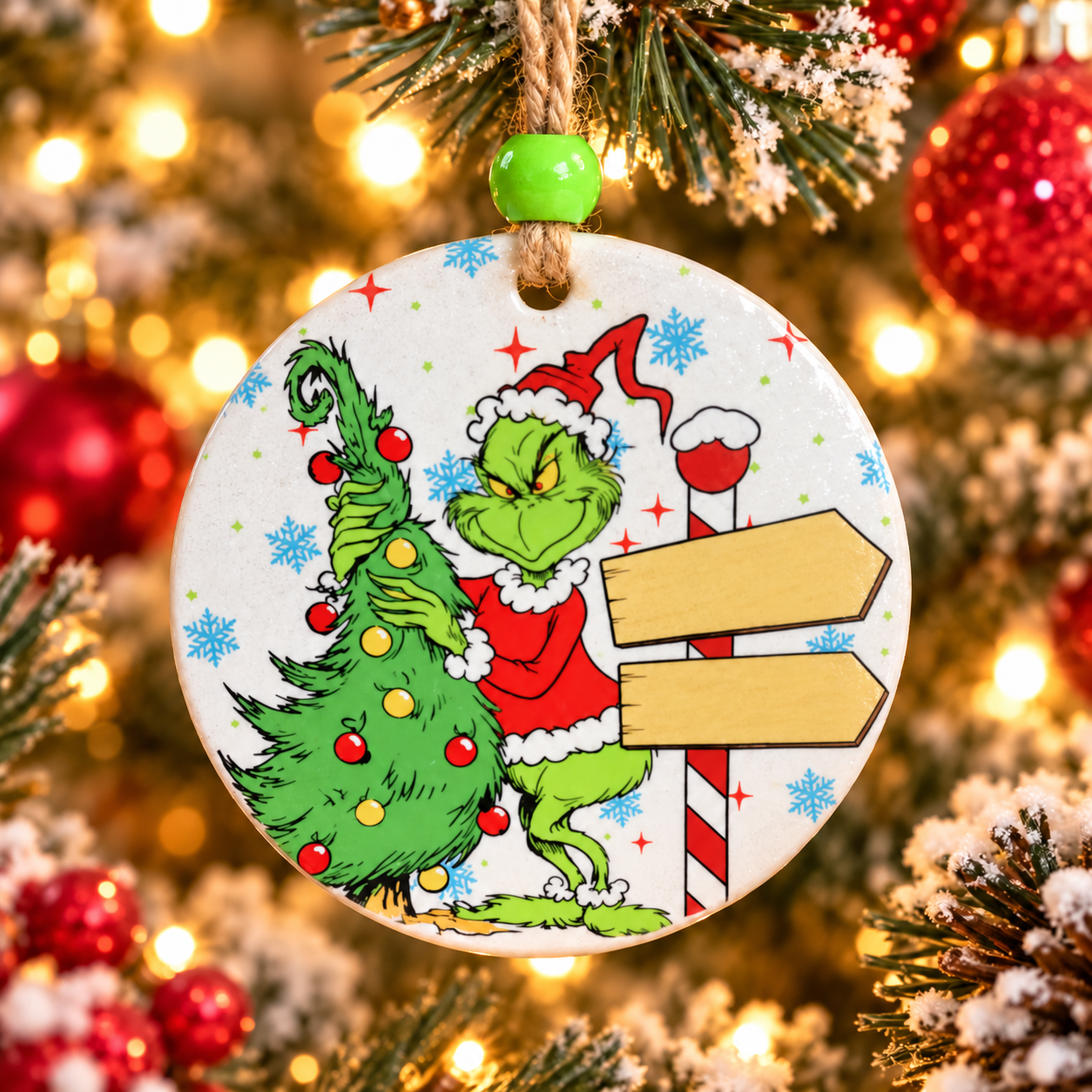 2 Names Personalized Green Character Christmas Ornament
