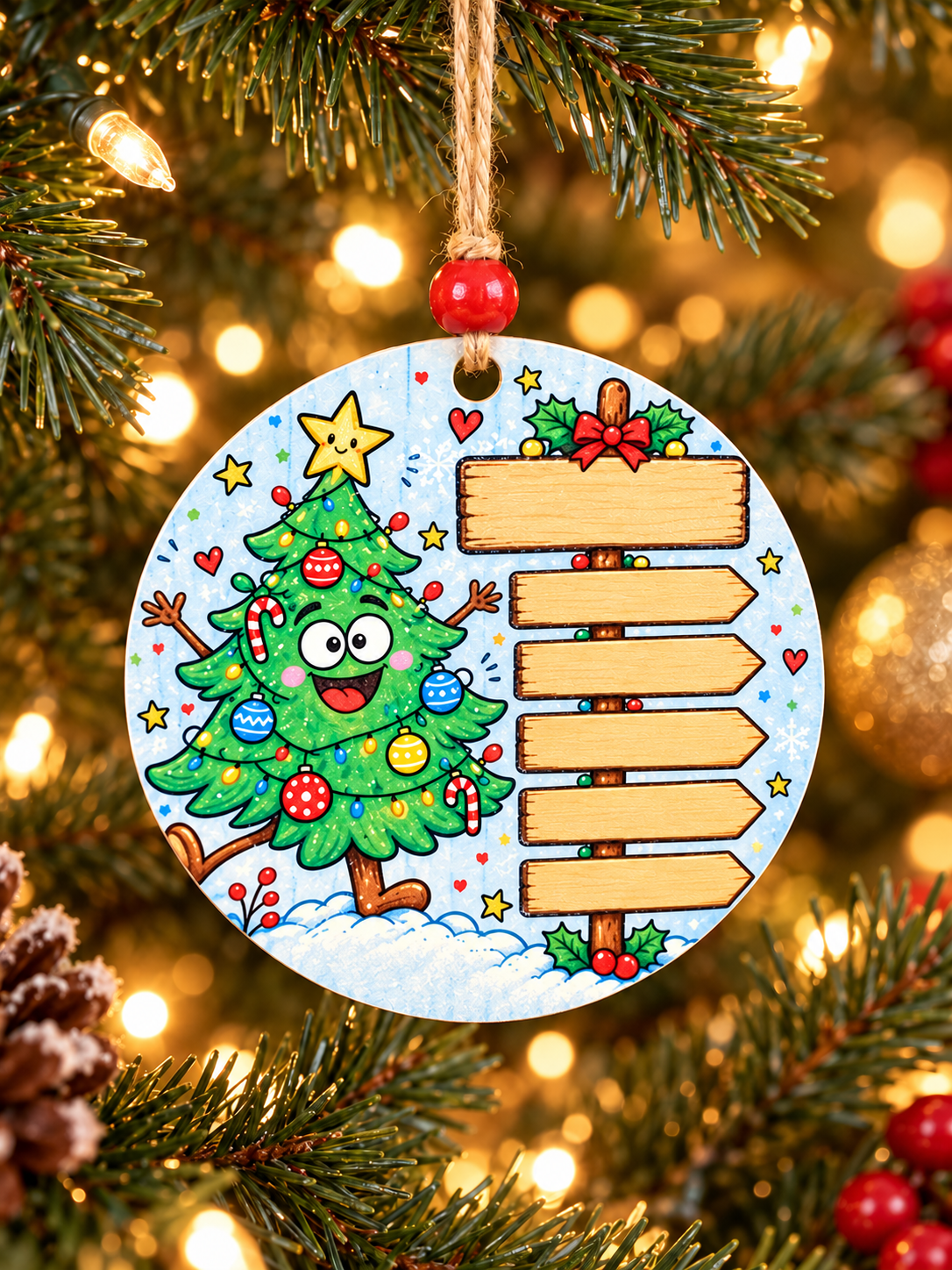 Personalized Christmas Tree 5 Family Names and Year Ornament