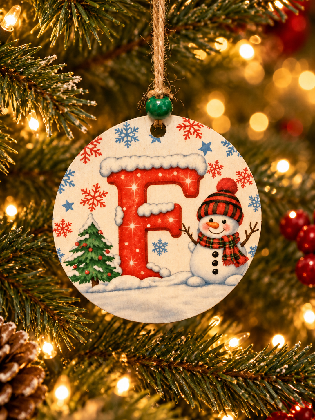 Personalized Snowman "F" Initial Ornament