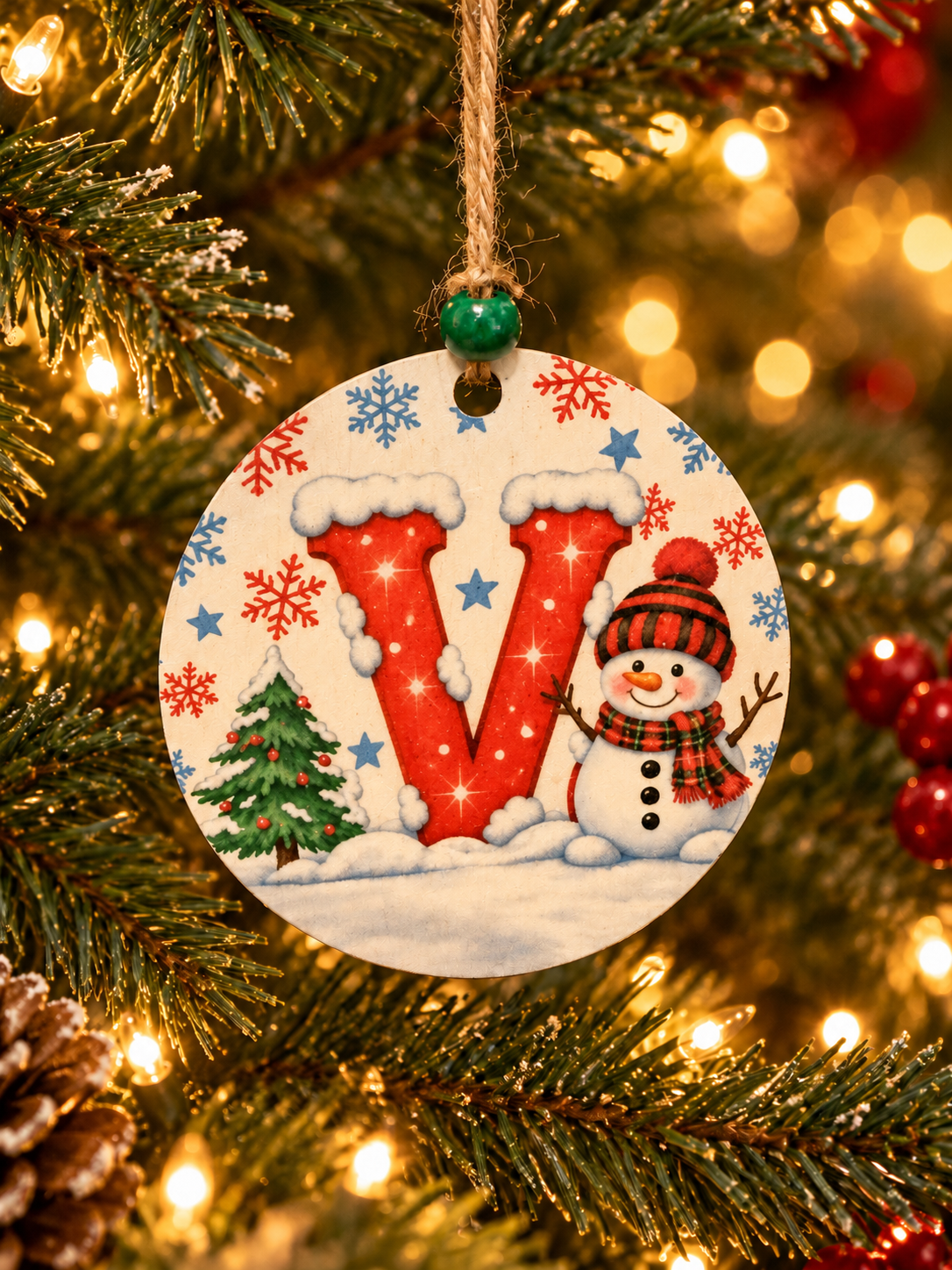 Personalized Snowman "V" Initial Ornament