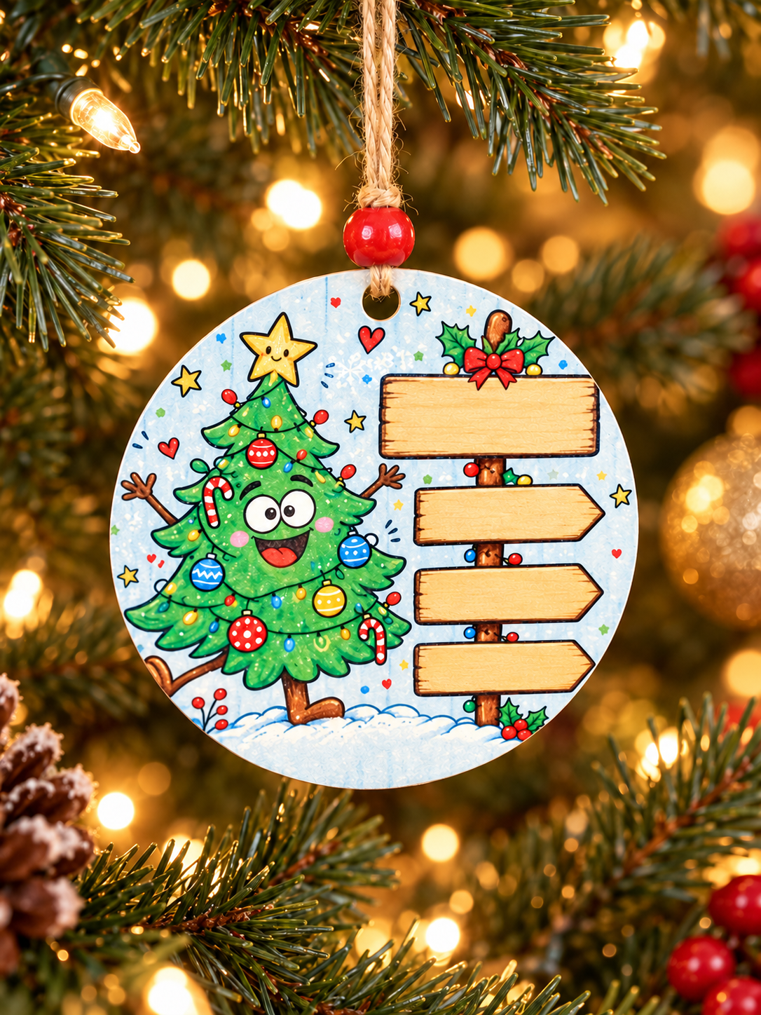 Personalized Christmas Tree 3 Family Names and Year Ornament