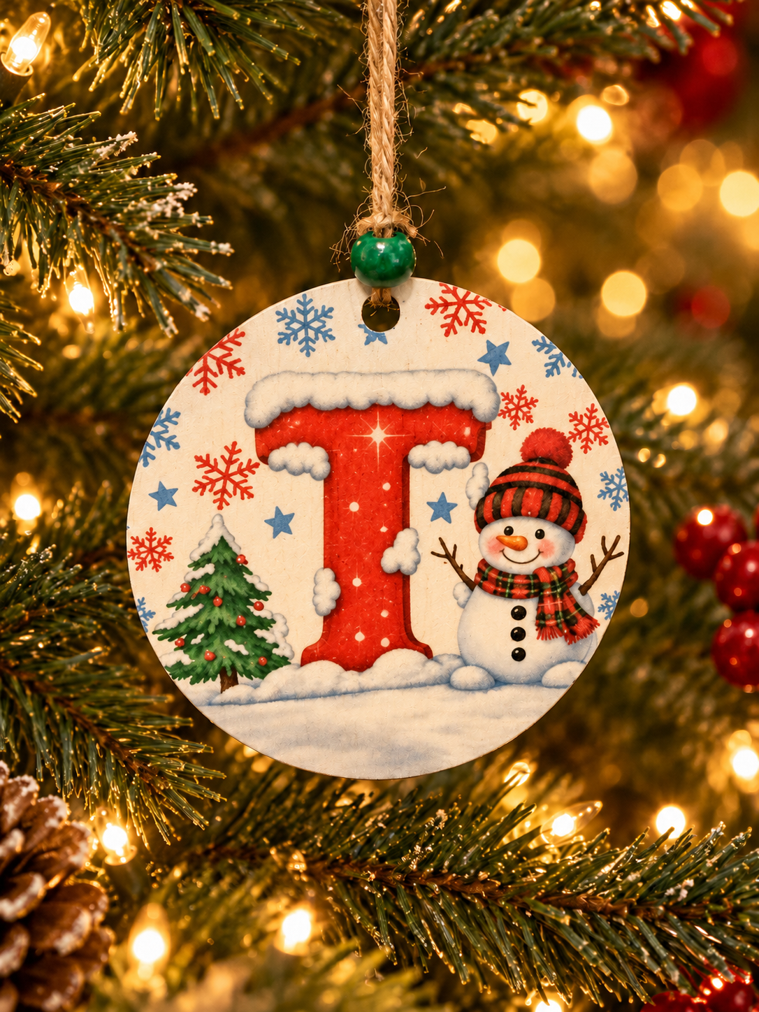 Personalized Snowman "T" Initial Ornament