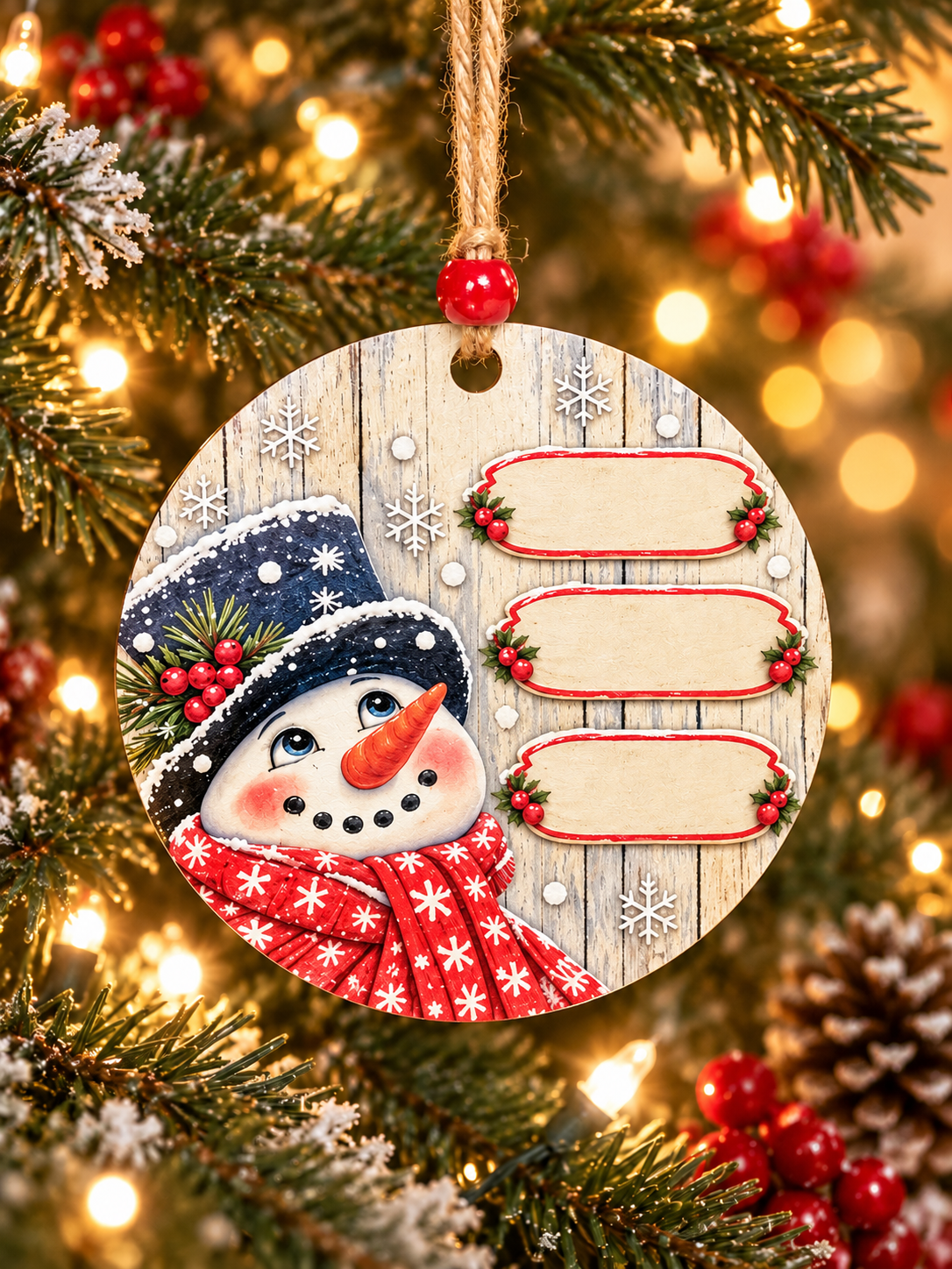 Personalized Snowman Family 3 Names Ornament