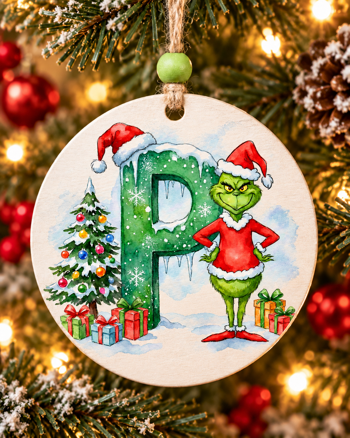 P - Green Character Personalized Ornament