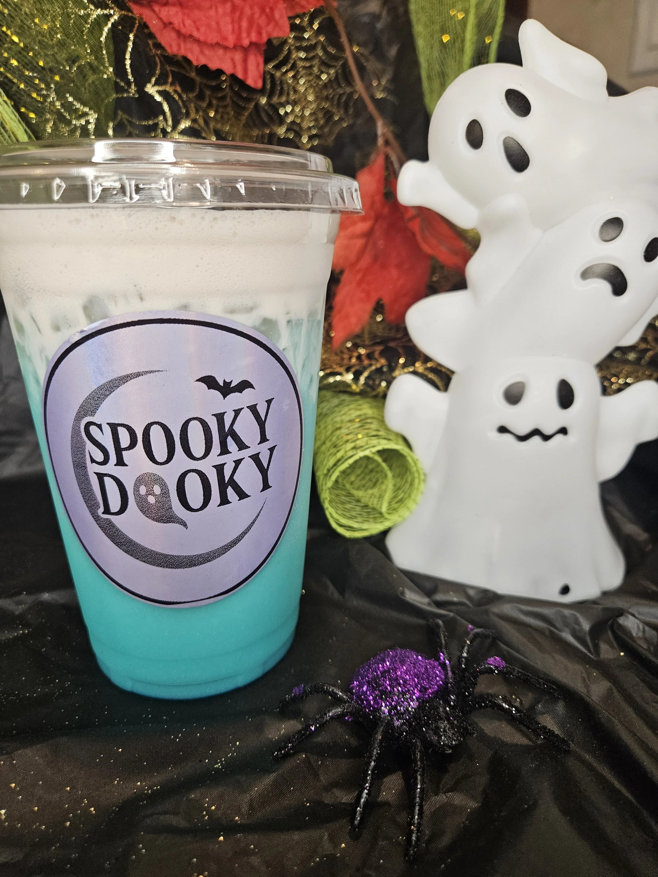 A blue drink with ghosts