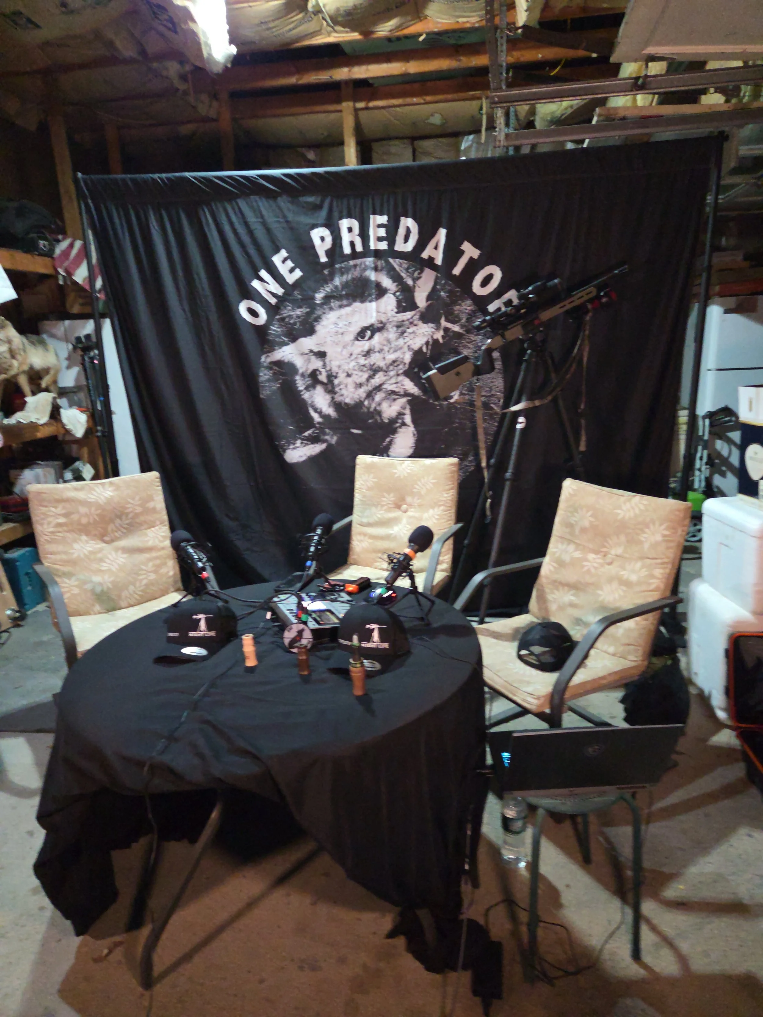 This was our setup for our Facebook live event. The banner is from SKB Country Creations. We use a Zoom Podtrak P8 recorder with Samson Q2U microphones.