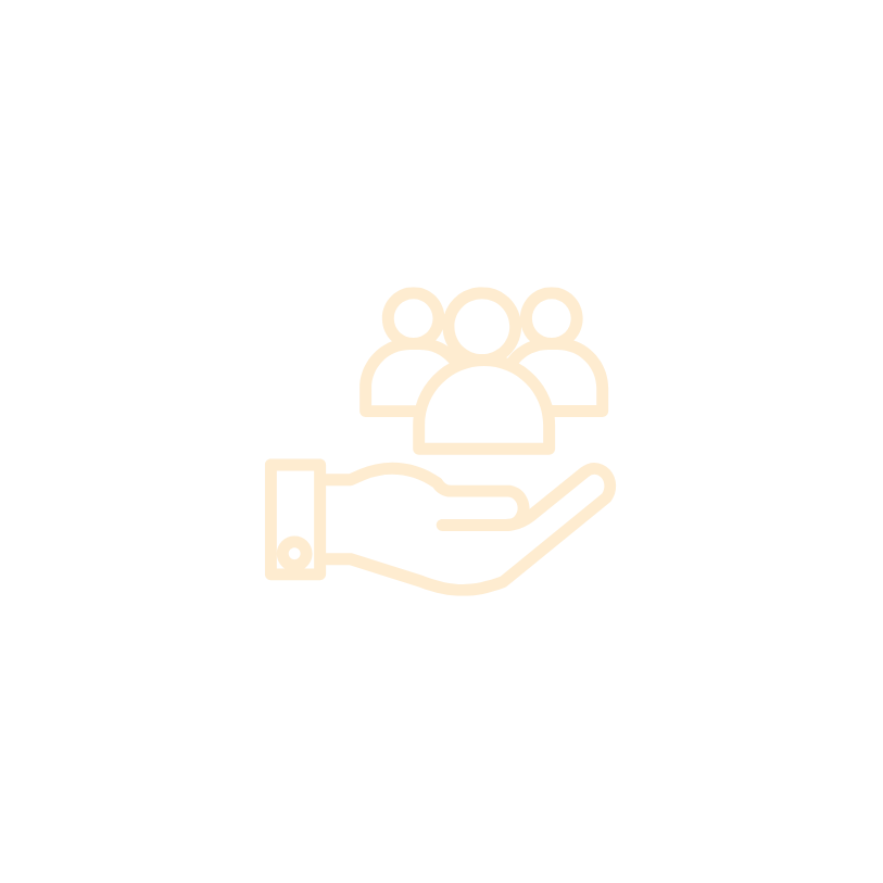 Une main ouverte soutenant un groupe de quatre personnes stylisées.