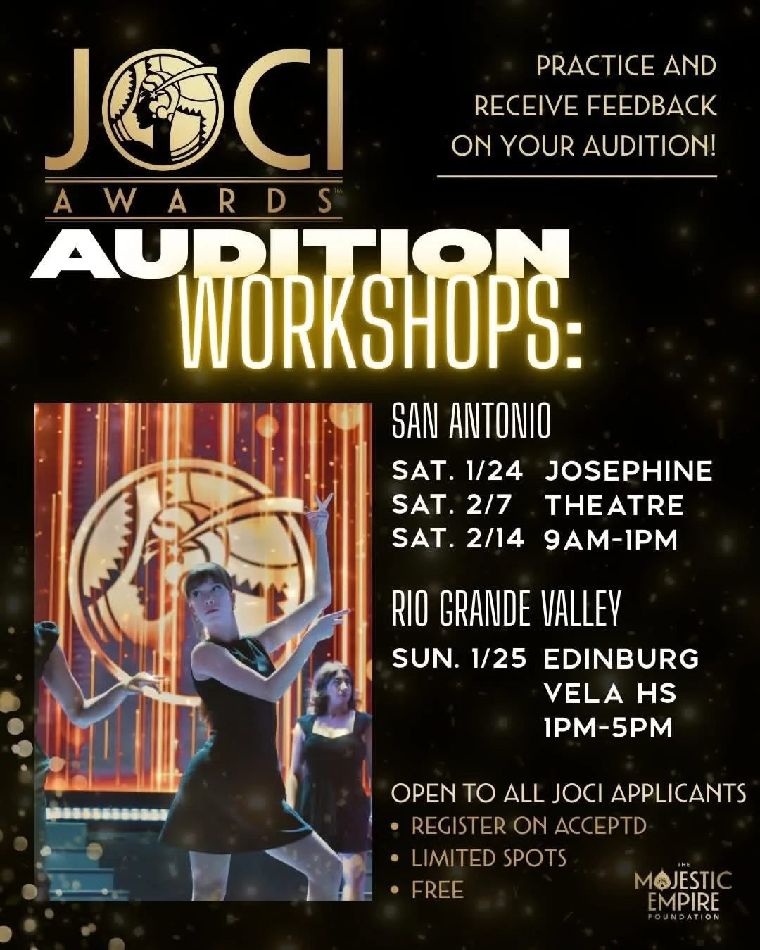 ✨ Joci Awards Audition Workshops are here! ✨
Your chance to refine your pieces, learn alongside your peers, and work one-on-one with master educators&mdash;all in a supportive, high-impact environment designed to set you up for success.

✔️ Registrat