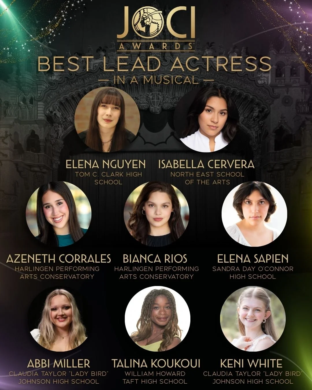 🎭 2026 Joci Awards Nominees: Best Lead Actress in a Musical

And the nominees are&hellip;

We&rsquo;re proud to announce the nominees for Best Lead Actress in a Musical in the 2026 Joci Awards, celebrating the incredible high school theatre talent f