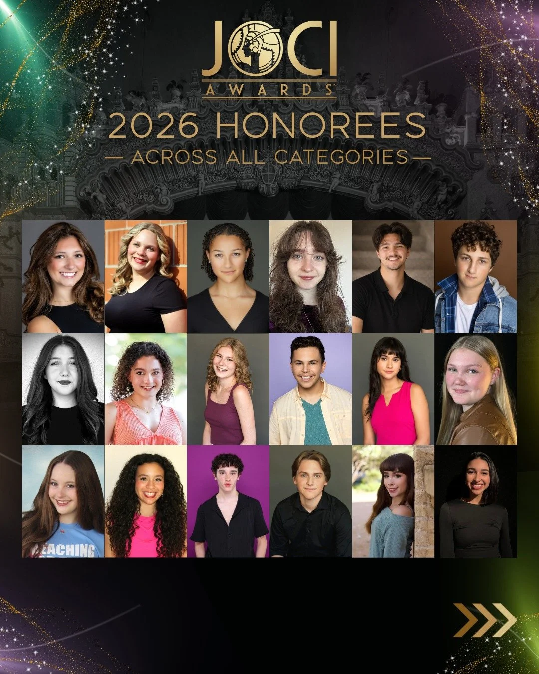 🎭 2026 Joci Awards Honorees

We&rsquo;re proud to announce the honorees for the 2026 Joci Awards, recognized for their talent, commitment, and potential.

You can catch these incredible student artists throughout the evening as we celebrate the vibr